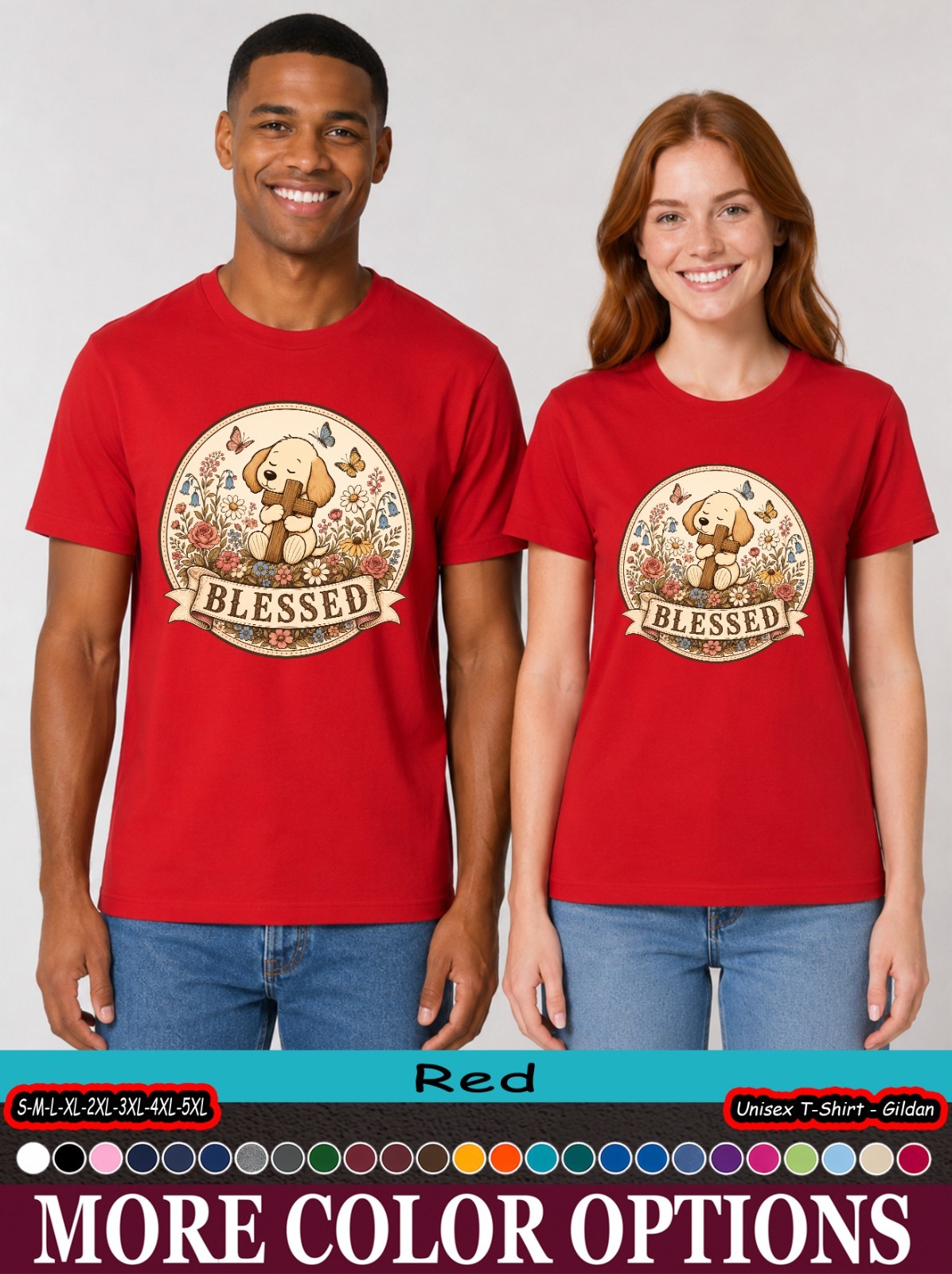 Christian Dog Lover Shirt, Blessed Puppy Cross Floral Faith Tee