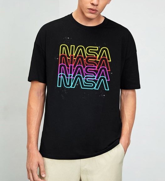 NASA Neon Rainbow Repeat Text Logo T-Shirt Size S-4XL