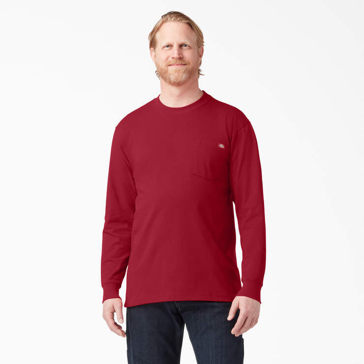 Dickies Long Sleeve Heavyweight Pocket Tee. Dickies Pocket T WL450, English Red