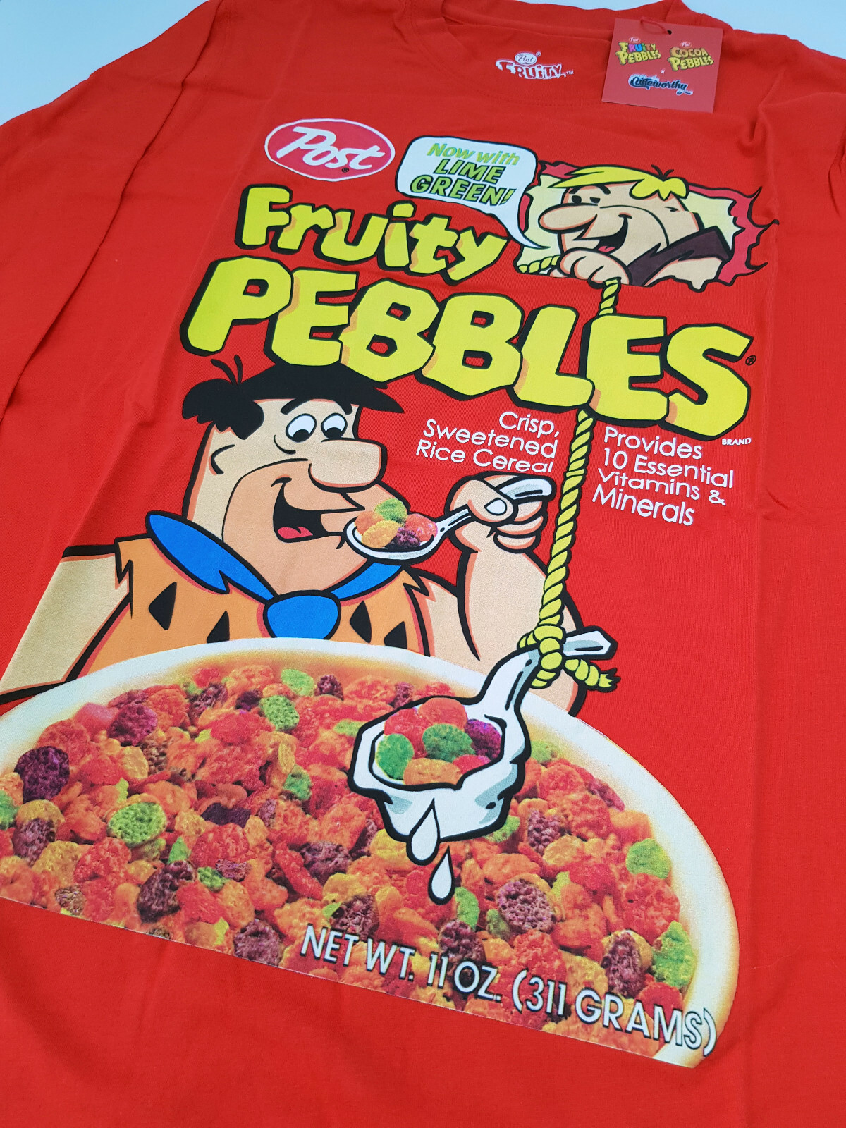 Cakeworthy x Fruity Pebbles Cereal Long Sleeve T-Shirt Top Red The Flintstones