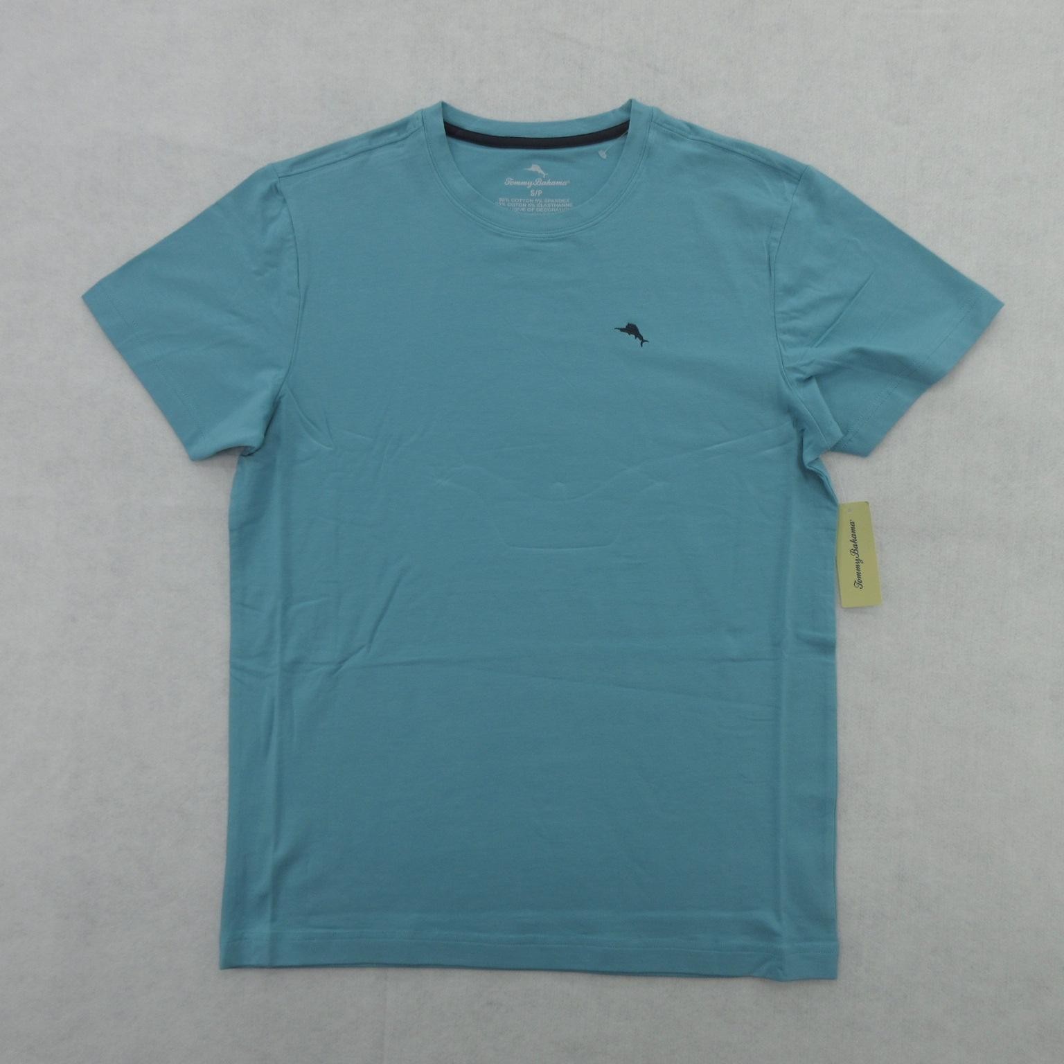 Tommy Bahama Shirt Mens Small Turquoise S/S Crew Neck Top Tee Stretch Cotton