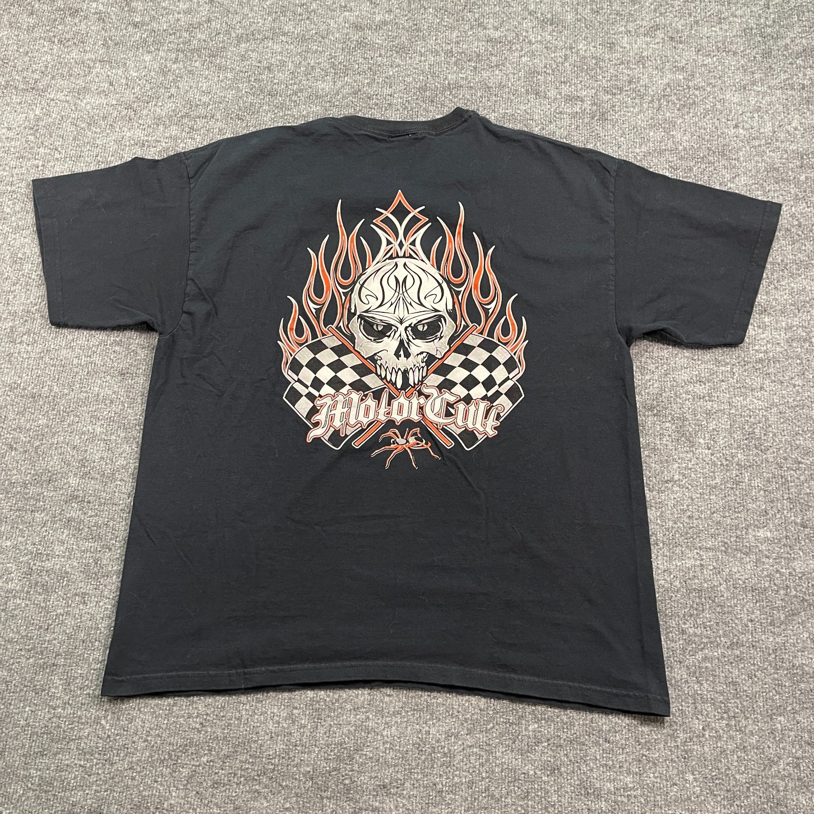 Vintage Y2K Motor-Cult So Cal Motorcycle Biker Skull Shirt XL 23×27 Black