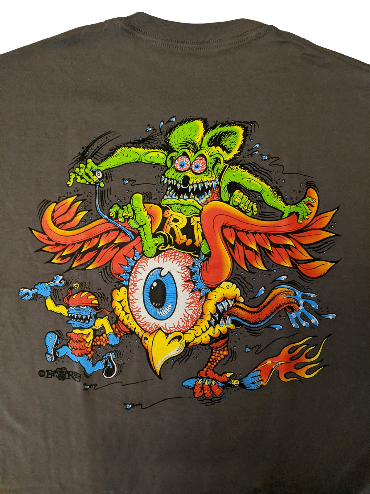 Men’s Ed Big Daddy Roth Rat Fink Flying Eye Hot Rod Gray Cotton T-Shirt M-3XL