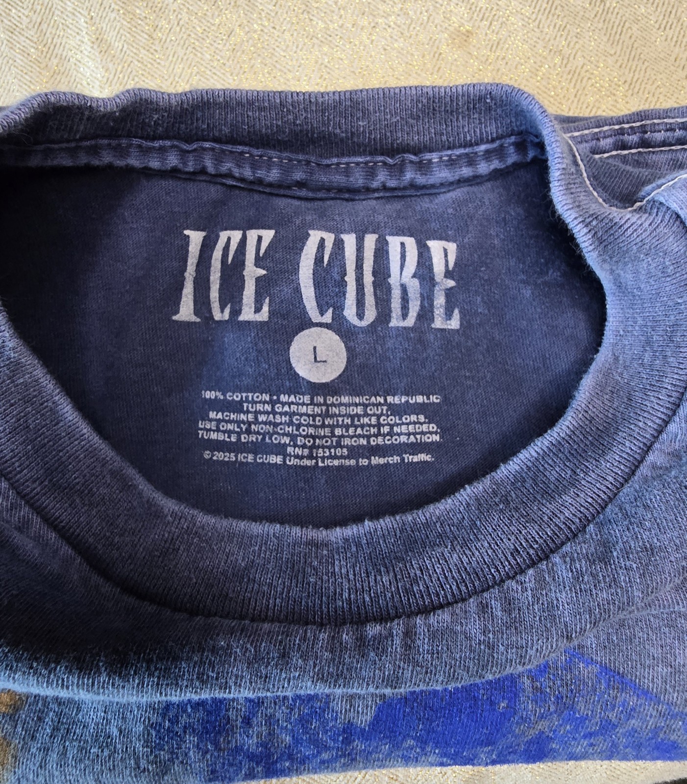 Ice Cube Blue Vintage-Style Acid Wash Rap T-Shirt Size L (42-44) Unisex