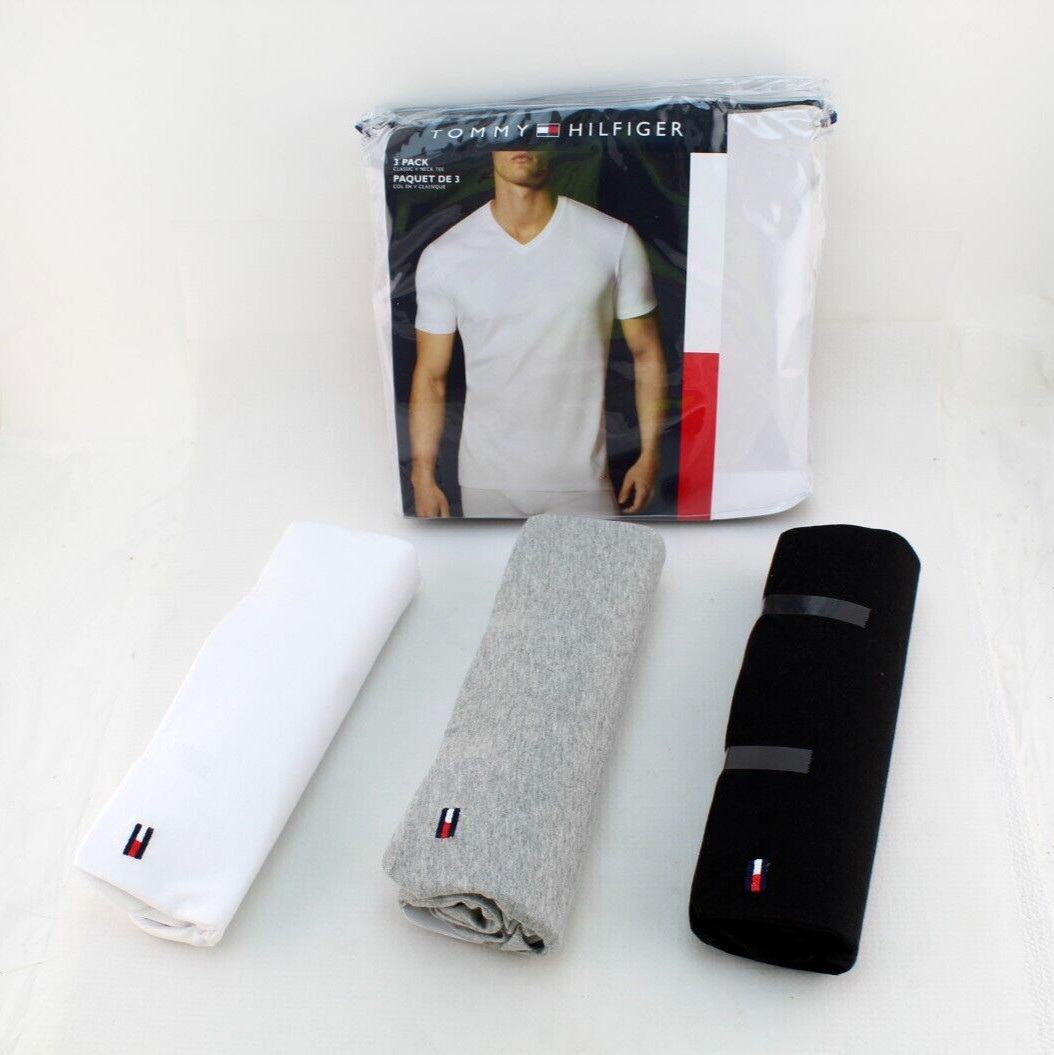 TOMMY HILFIGER Size Small Multi-Colors 3-Pack Classic V Neck T-shirts MSRP $39