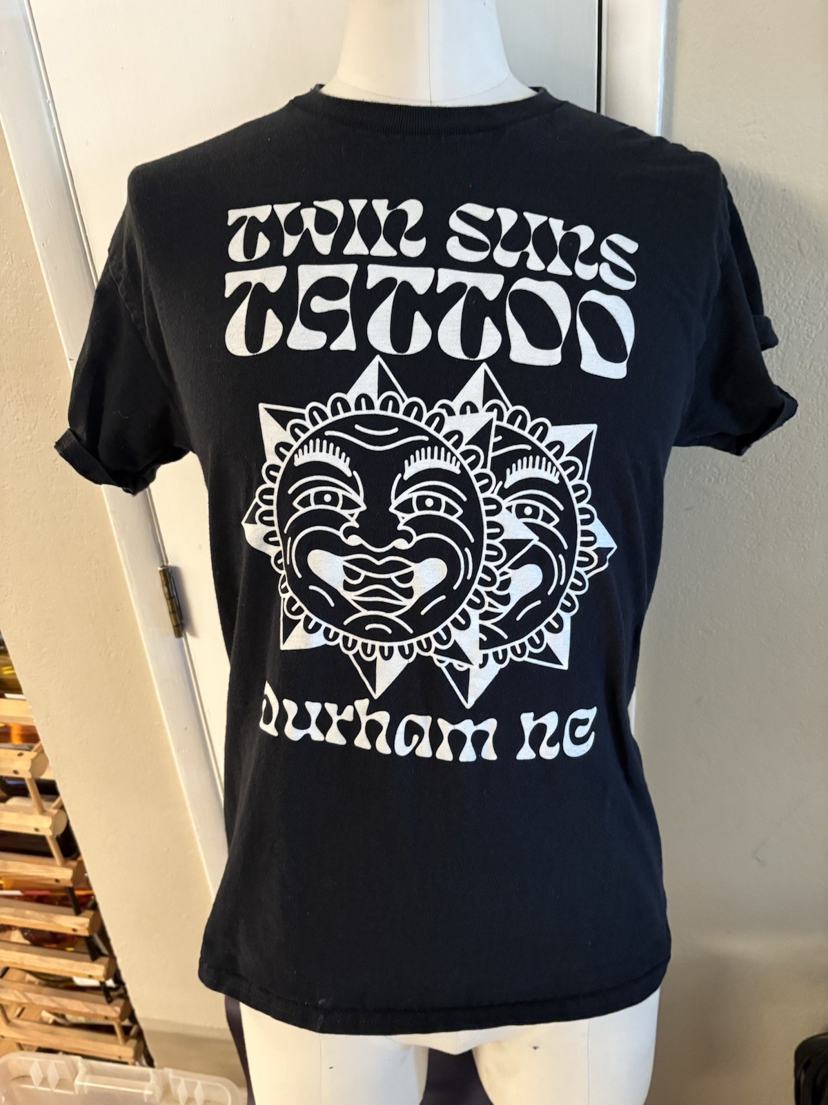 Twin Suns Tattoo, Durham Graphic T Shirt Black Size M