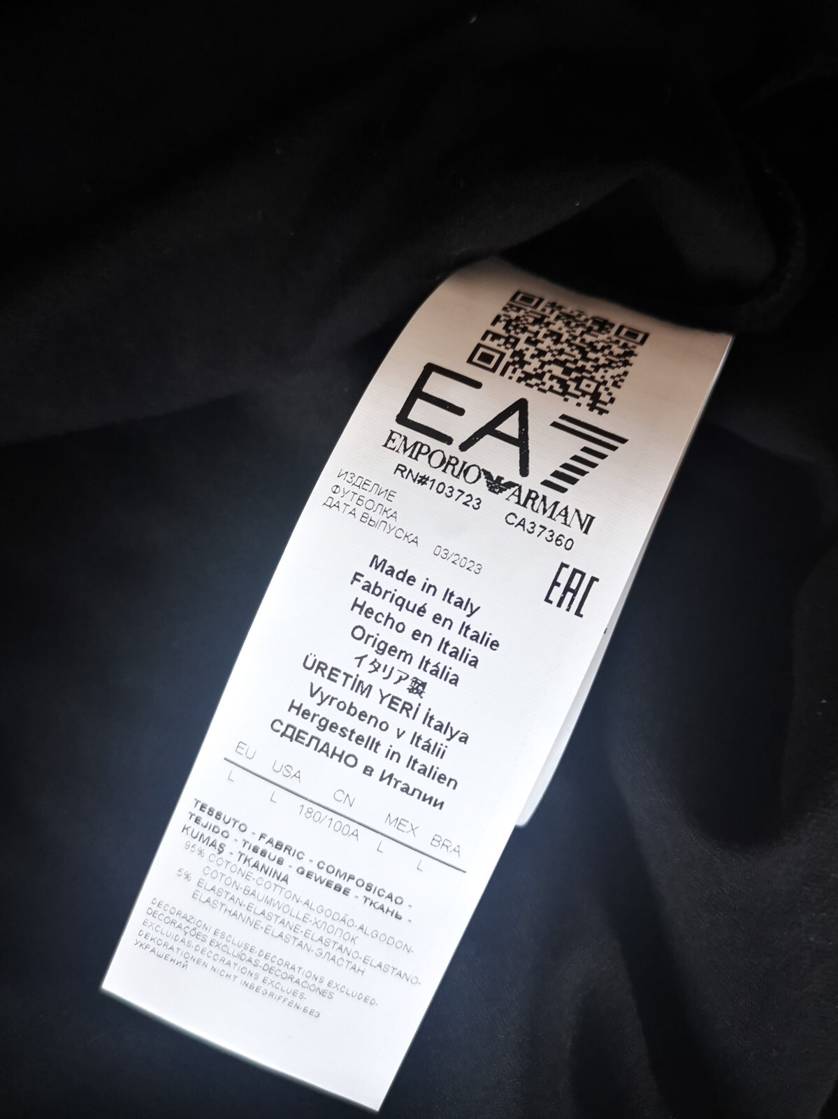Emporio Armani Black Men’s Cotton EA T-Shirt Size M*L*XL*2XL,3XL