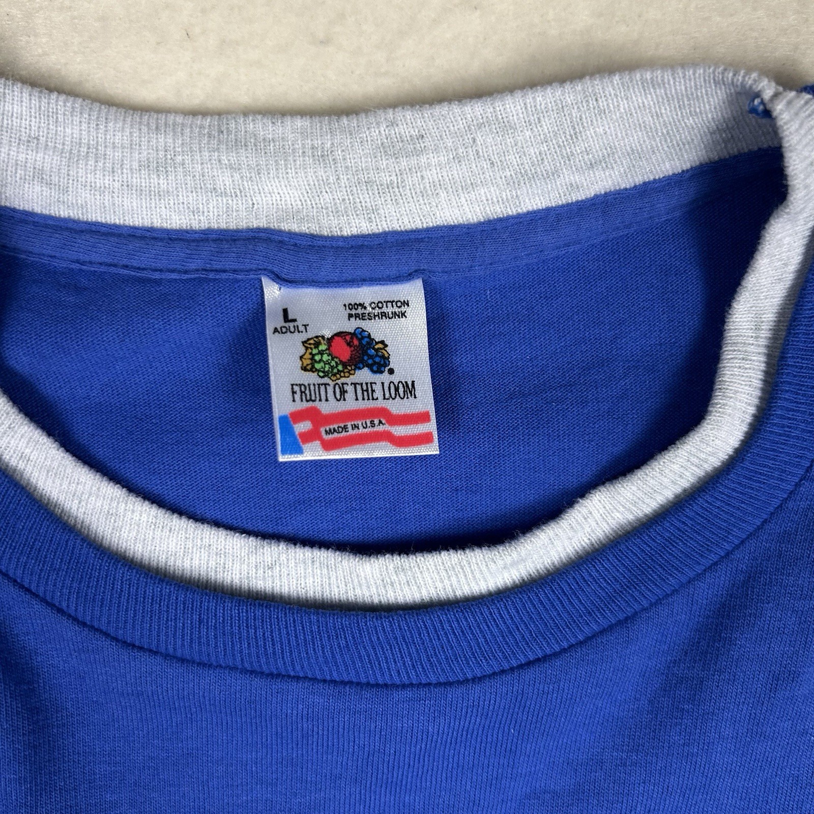 Vintage Single Stitch Double Cuff Fruit Of The Loom Blue Size Large Made In USA