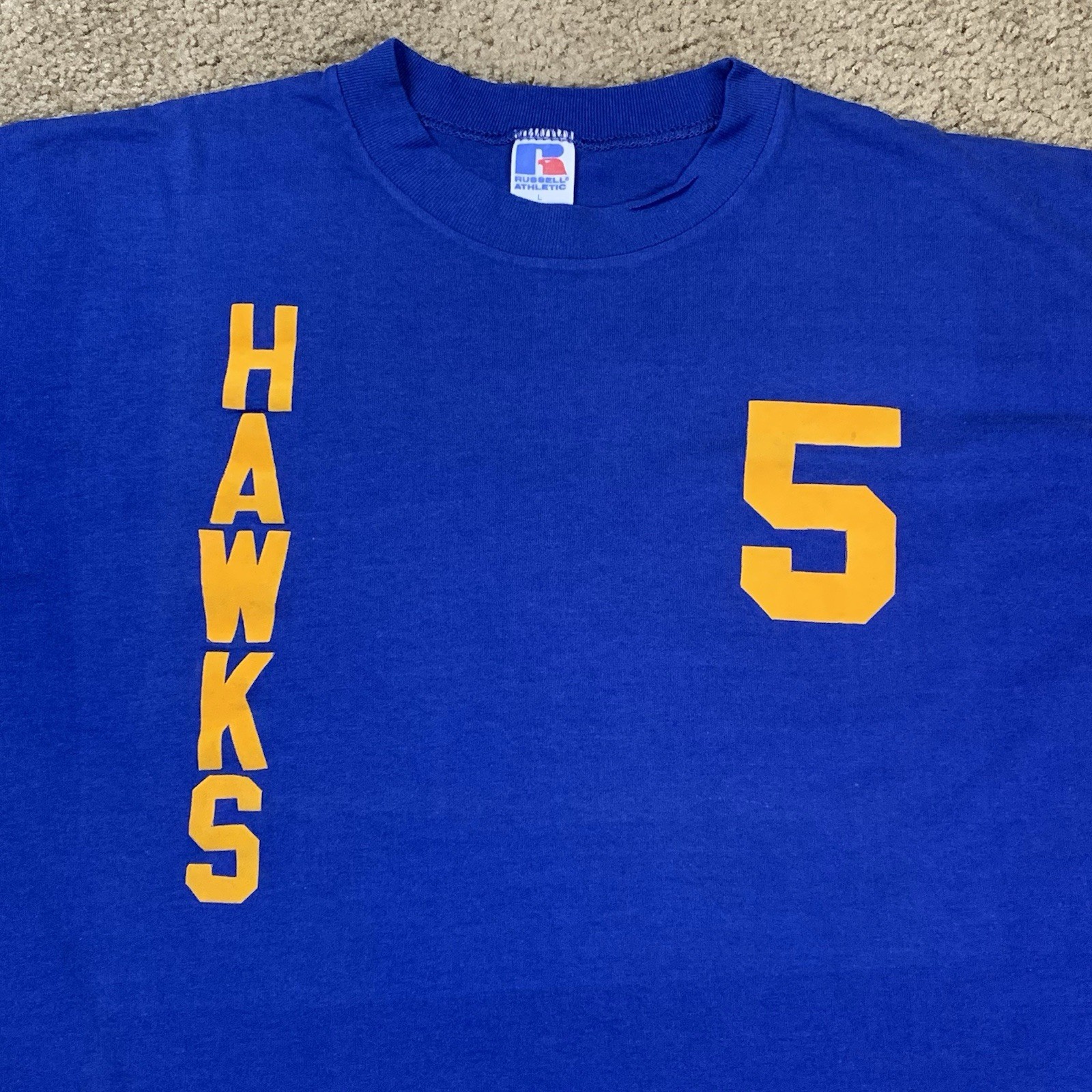 Vintage 80s Russell Mens Large Blue Long Sleeve T Shirt Preppy Sports School