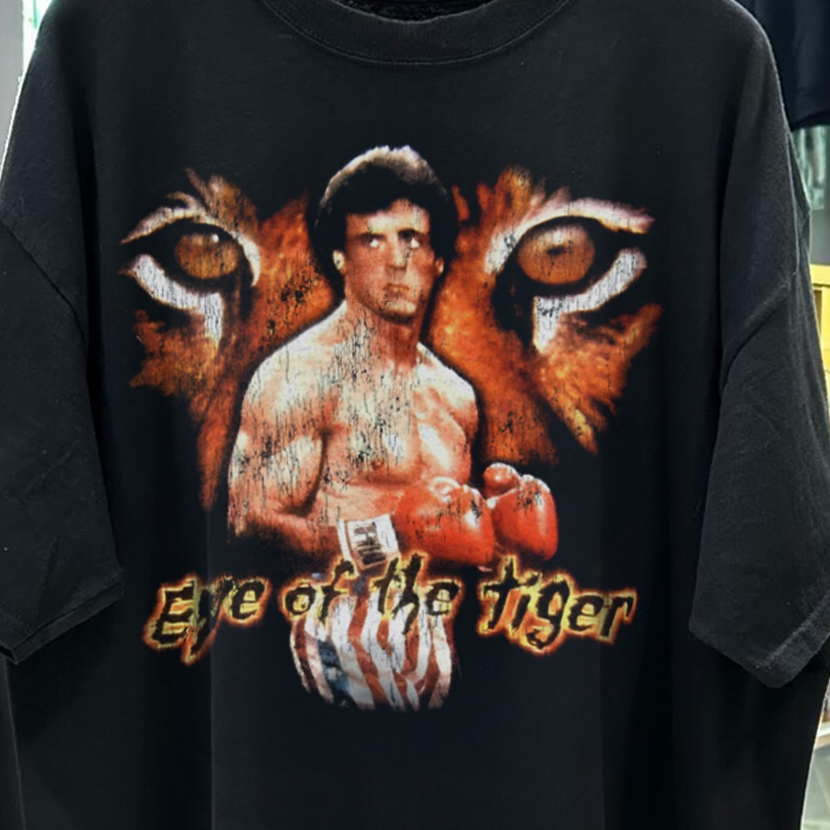 80’s Eye Of The Tiger “Rocky 3 ” Washed Black T-Shirt XL