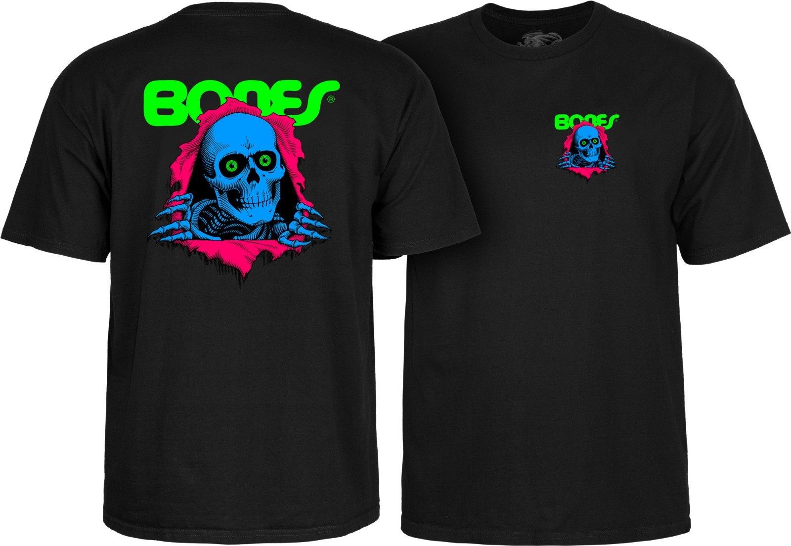 Powell Peralta BONES RIPPER Skateboard T Shirt BLACKLIGHT