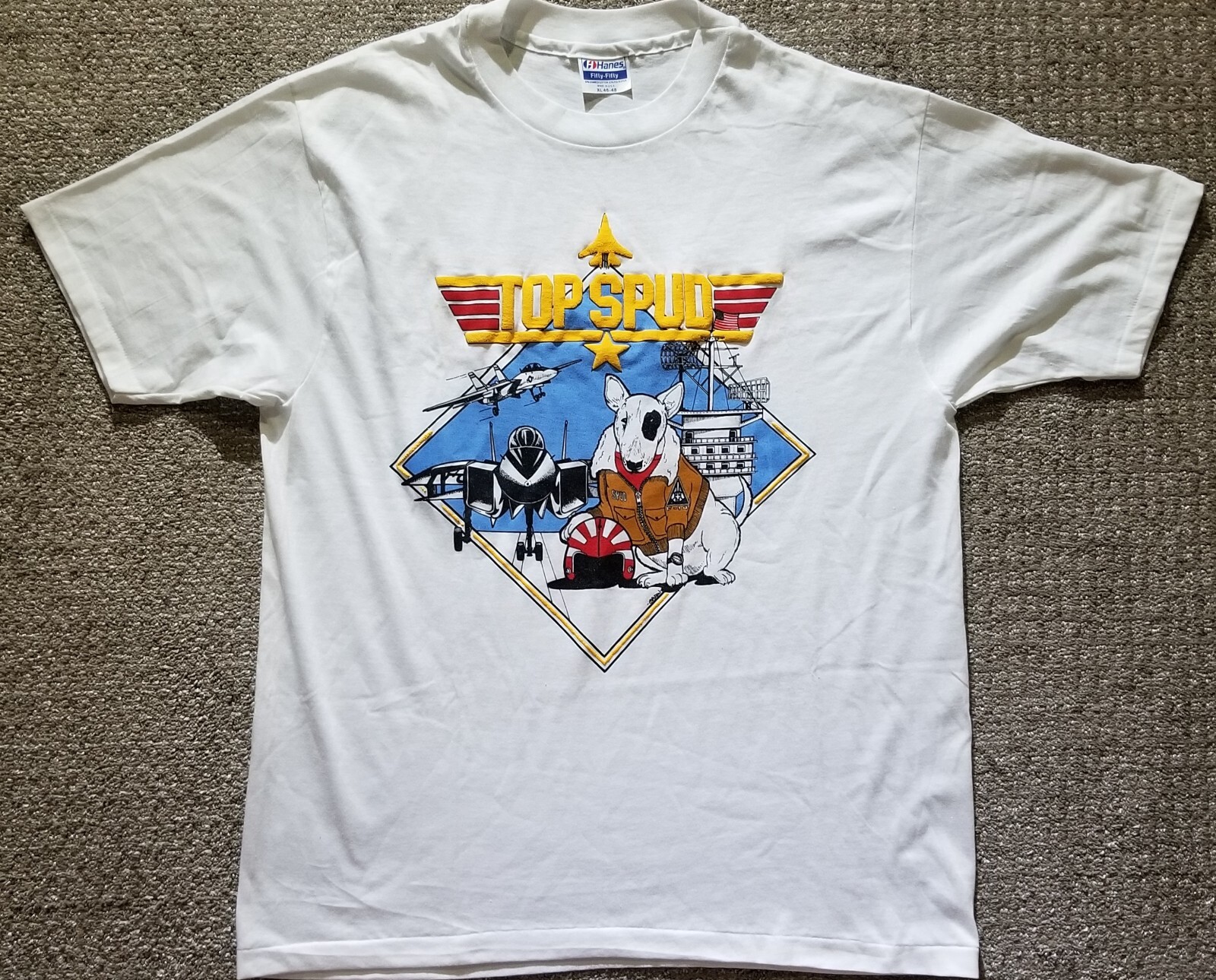 Bud Light Spuds Mackanzie Top Spud T-Shirt 1980s Hanes 50/50 Cotton/Poly Mens XL