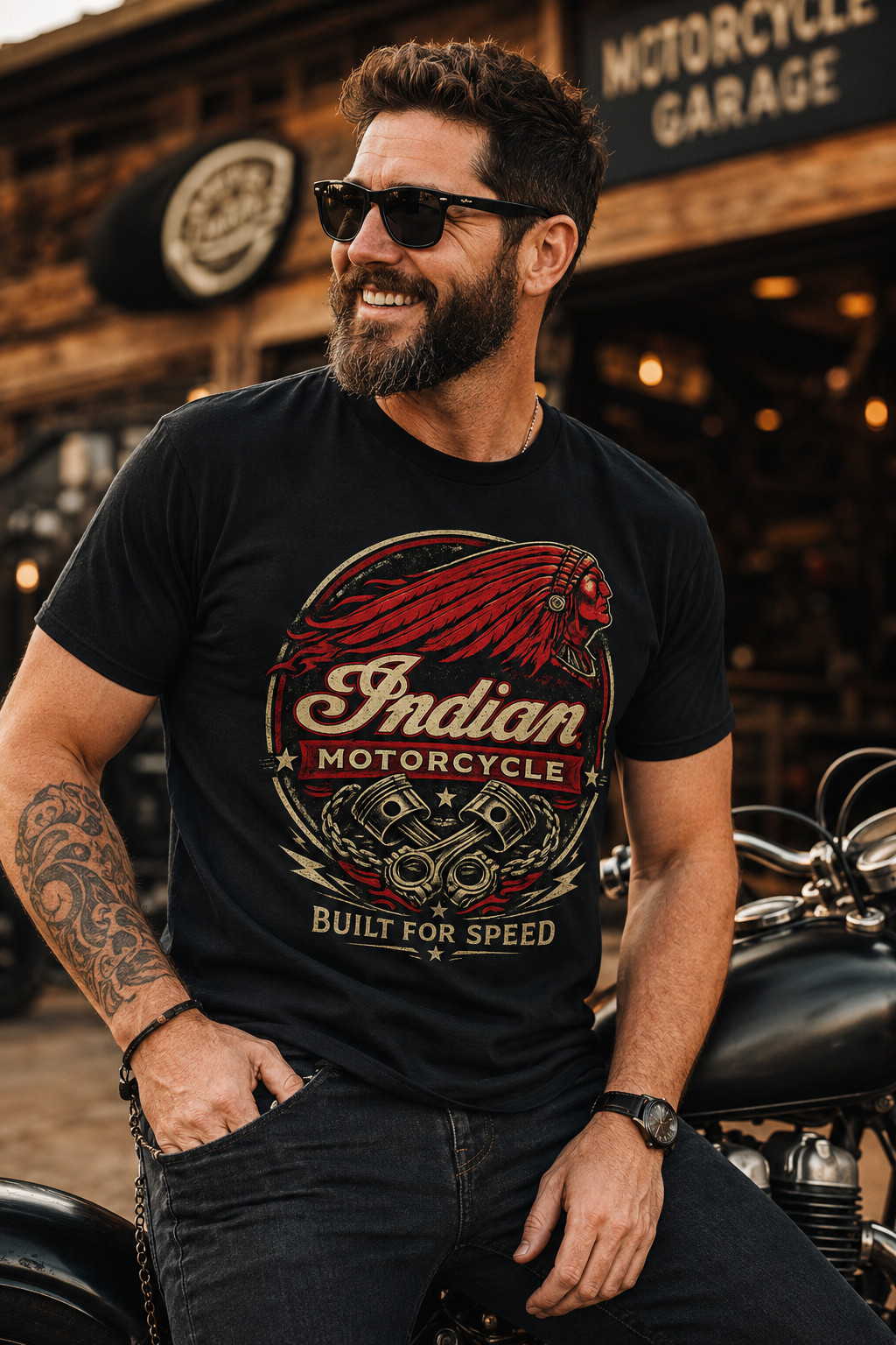 Indian Motorcycle Logo T-Shirt Men’s Heavy Cotton Graphic Tee