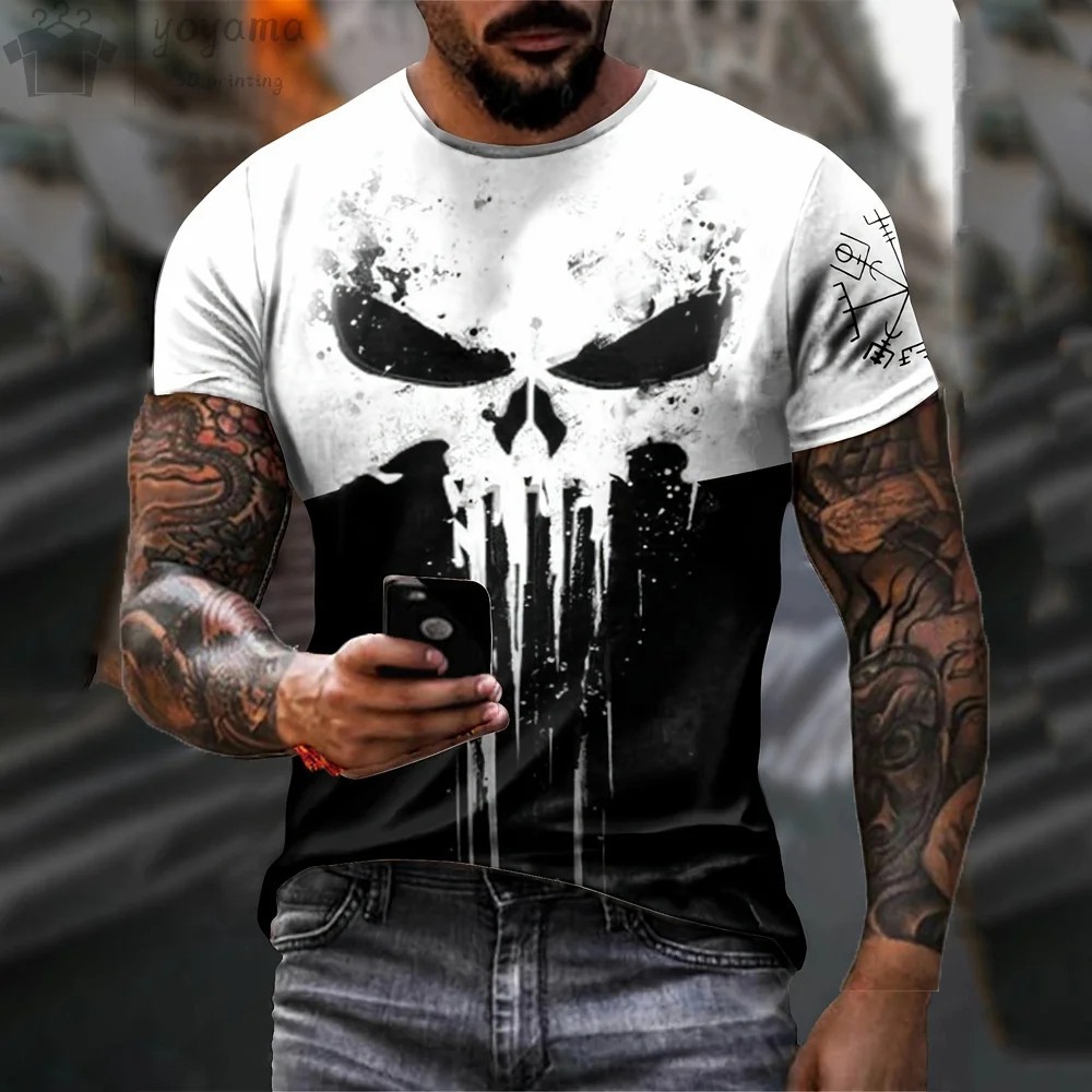 The Punisher T-Shirt Mens 3D Print Tee Military Patriotic Skull Streetwear Shirt