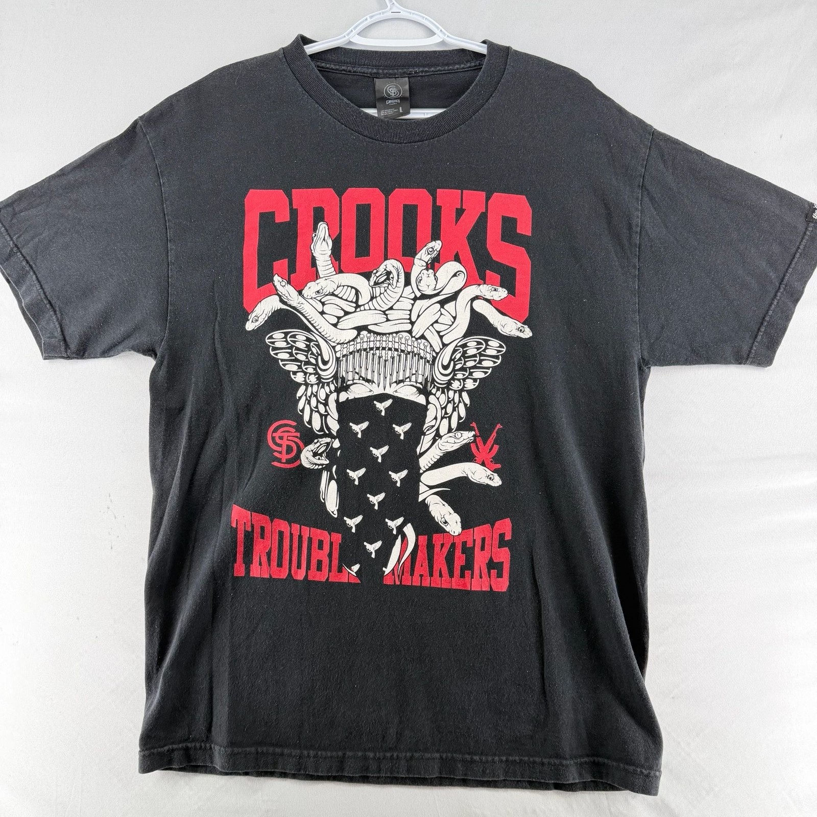0692 Large Crooks & Castles Trouble Makers Medusa Bandana Graphic T-Shirt