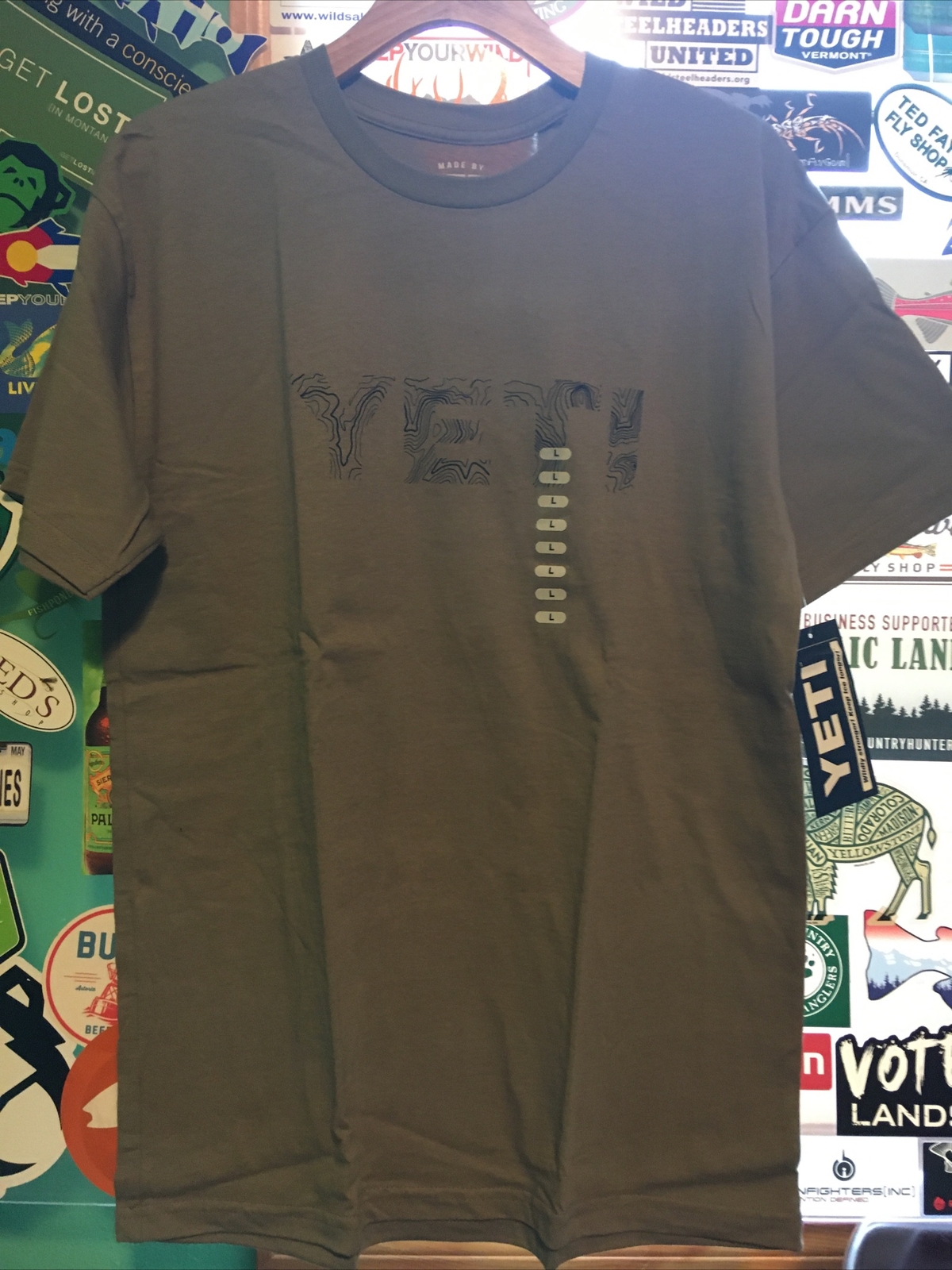 YETI Coolers map contours lines T-Shirt Moss L
