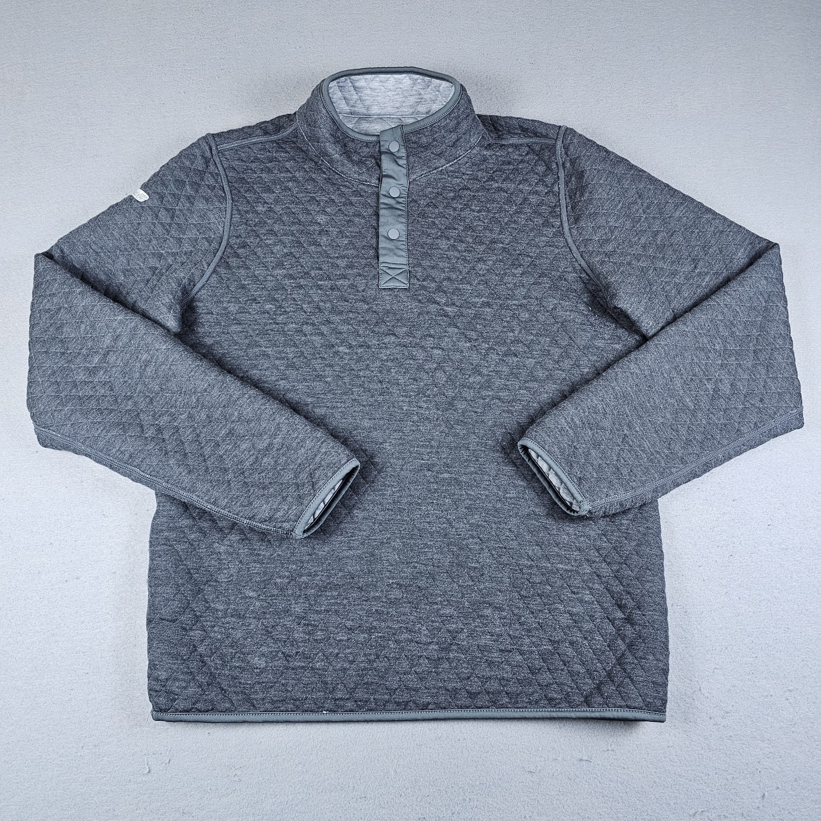 Marine Layer Crobet Pullover Mens Medium Charcoal Gray Snap Quilted Reversible