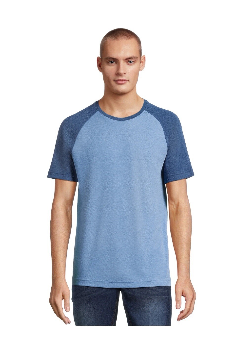 Small (34-36) Men’s Raglan Short Sleeve Tee Blue & Blue Heather #4853