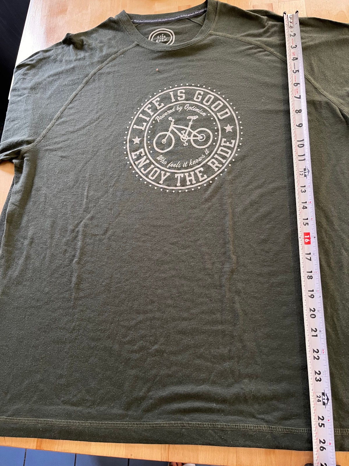 Life is Good Enjoy The Ride Bicycle Graphics Semi-Fitted GREEN T-Shirt Men’s L