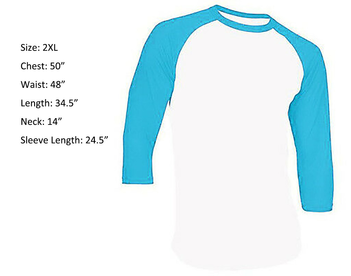3/4 Sleeve Raglan Baseball Mens Plain Jersey Sports T-Shirt White Light Blue 2XL