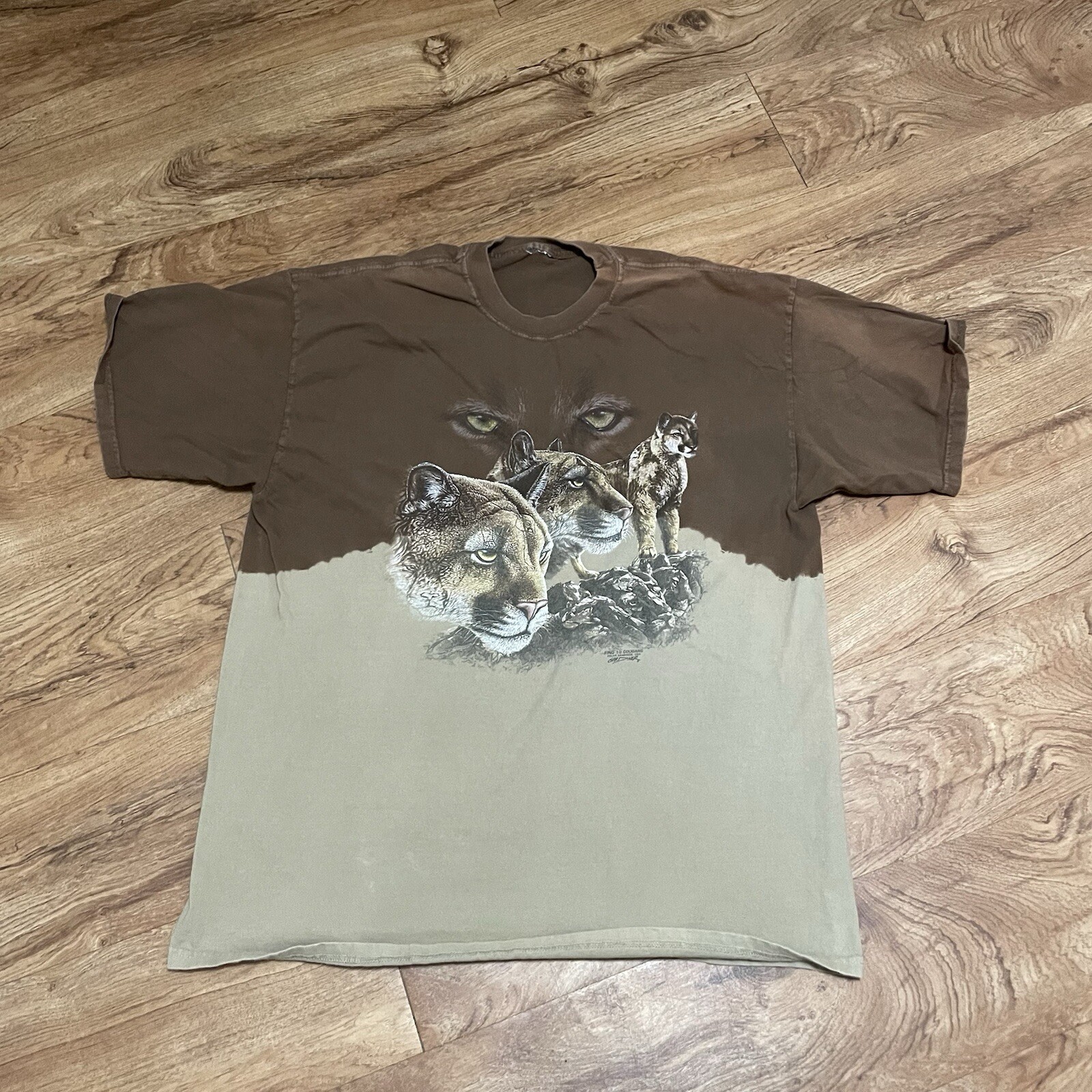 Cougar Mountain Lion Brown Tie Dye Tshirt Men Measured Polar Graphics Tee Shirt