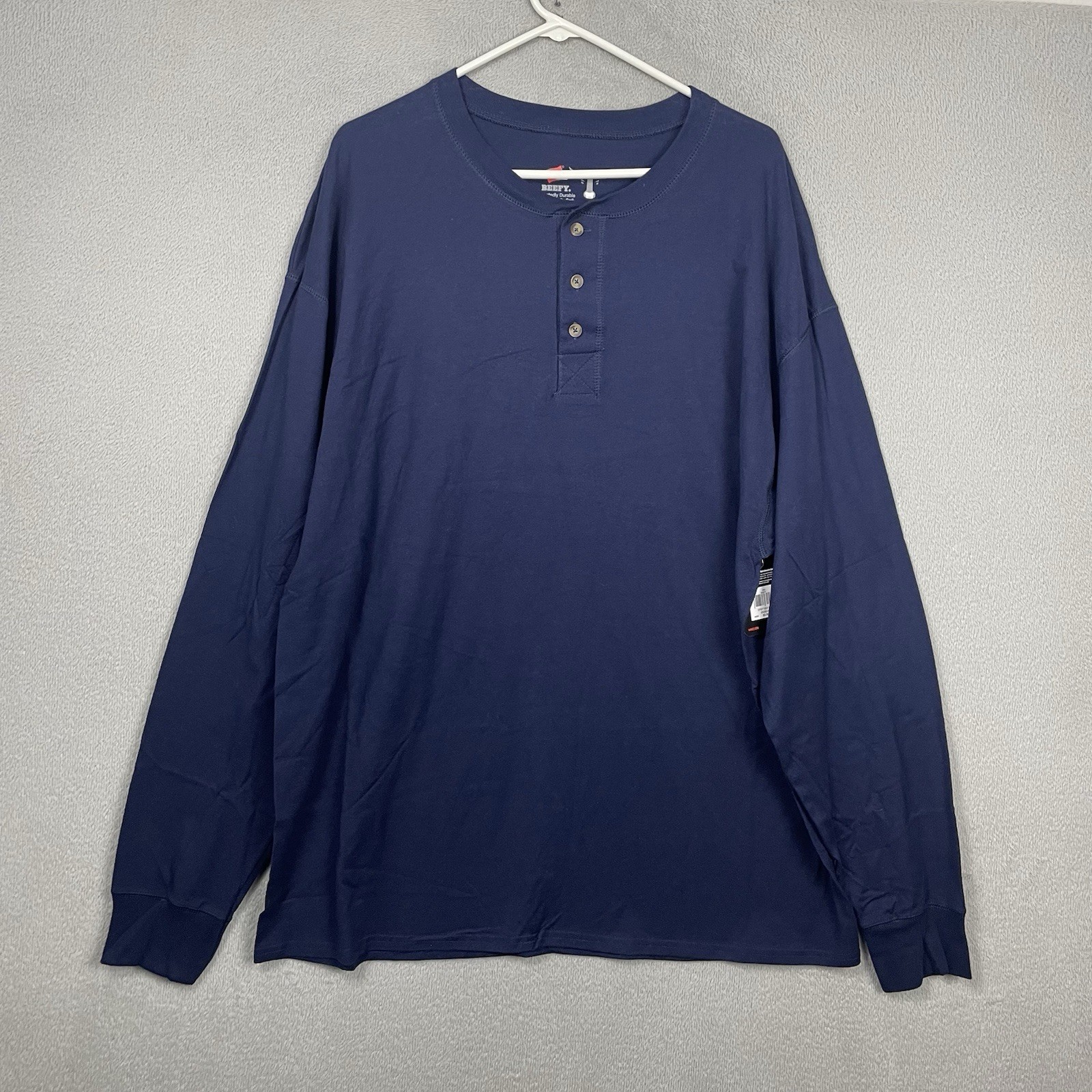 Hanes Henley Shirt Beefy Mens Size 2XL Blue 3 button Long Sleeve Cotton NWT