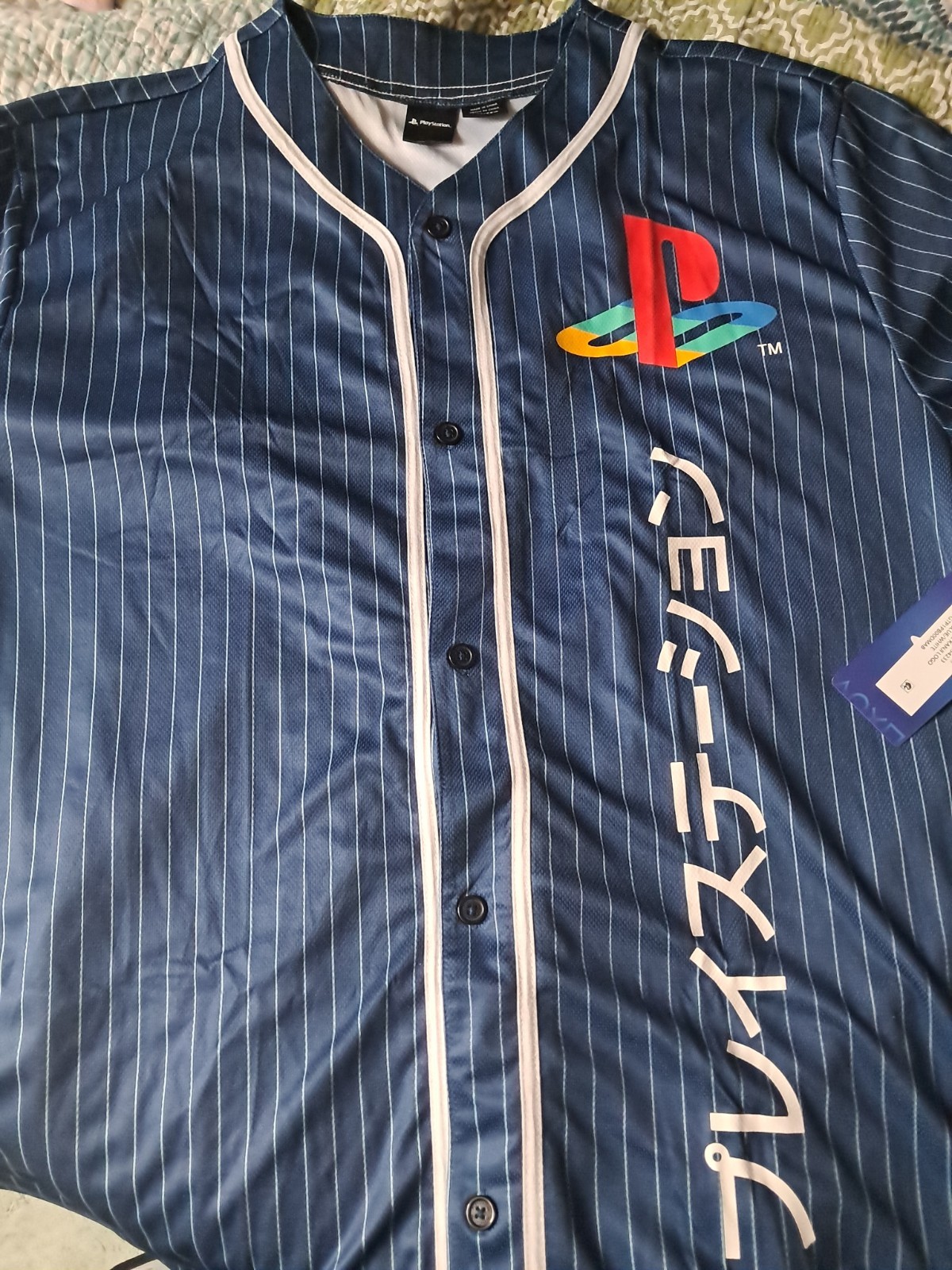 PlayStation Katakana Kanji Baseball Jersey NWT Official License Pinstripe 2 XL
