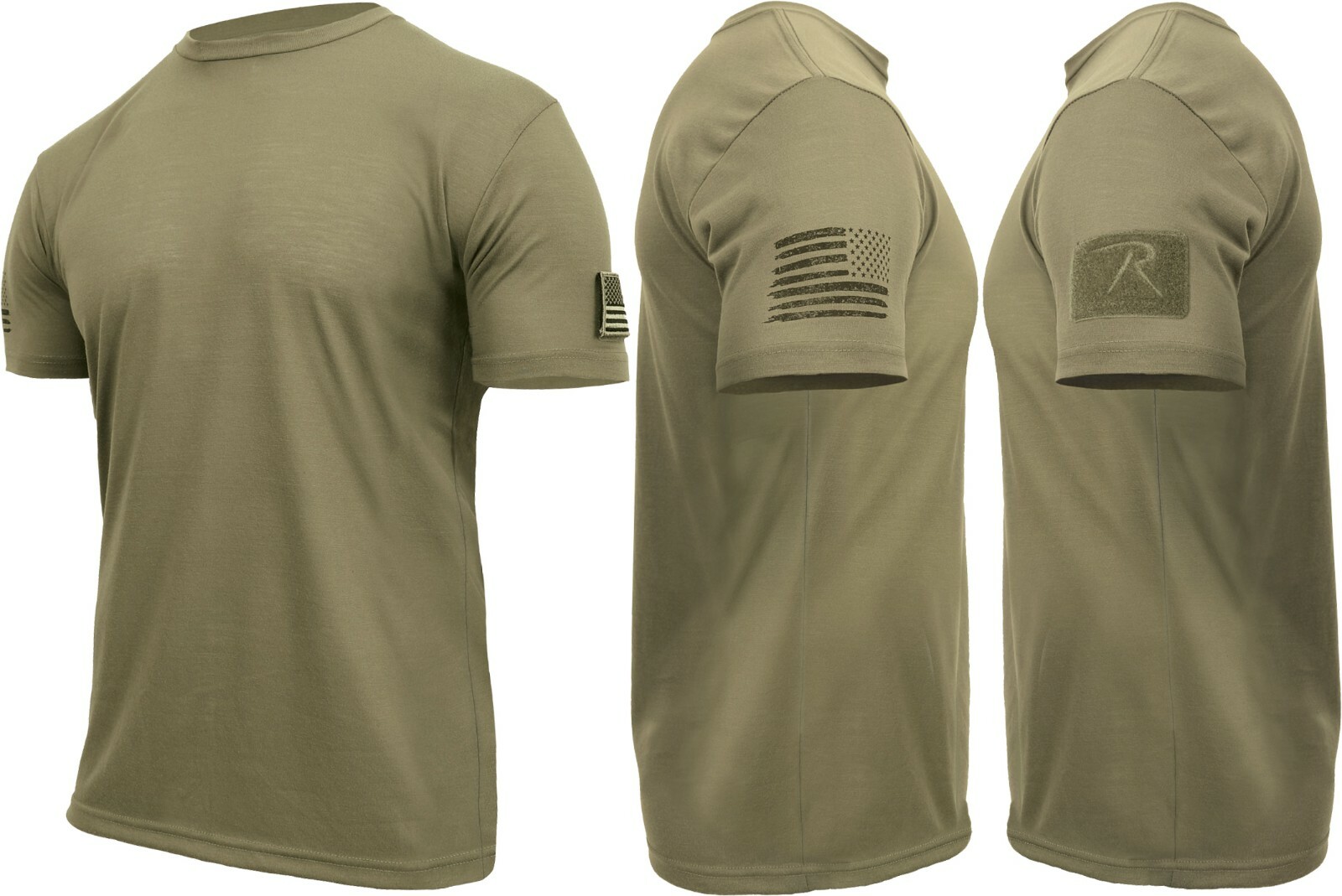 Mens Tactical Athletic Muscle T-Shirt with US Flag & Loop Field Solid Poly Tee