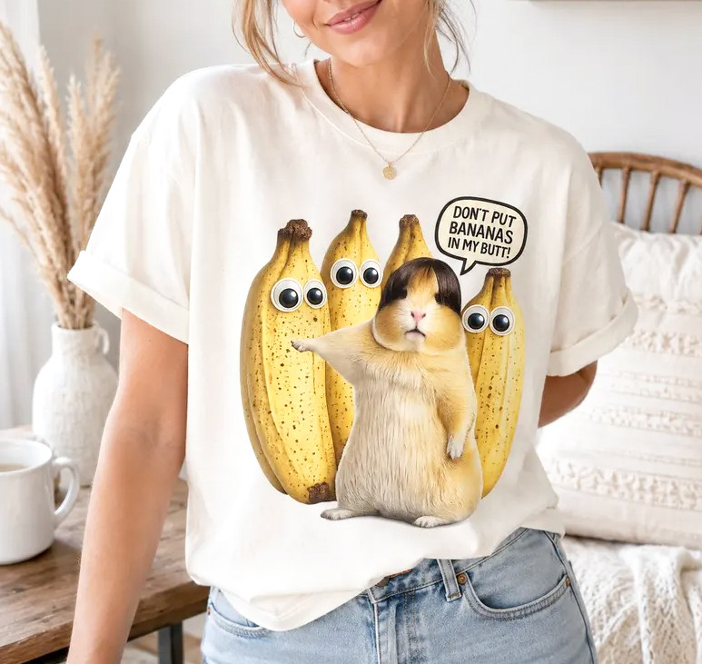 Funny Hamster Banana T-Shirt Weird Animal Meme Graphic Tee Unisex Gift
