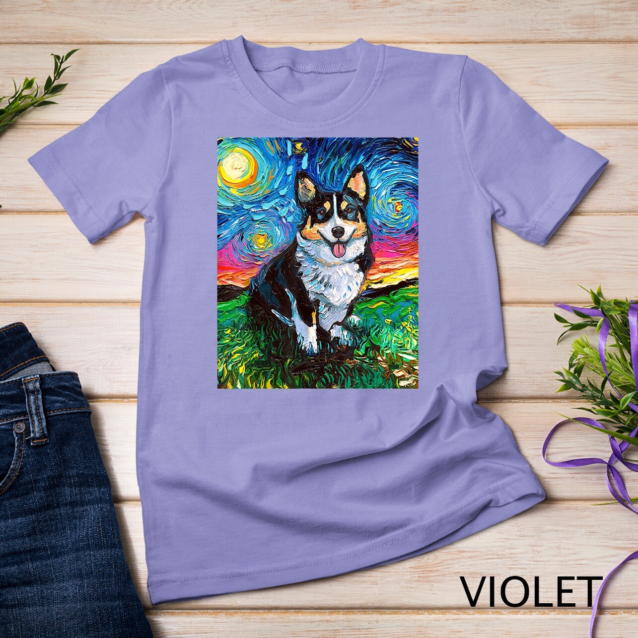 Tri Color Pembroke Welsh Corgi Starry Night Dog Art Unisex T-shirt