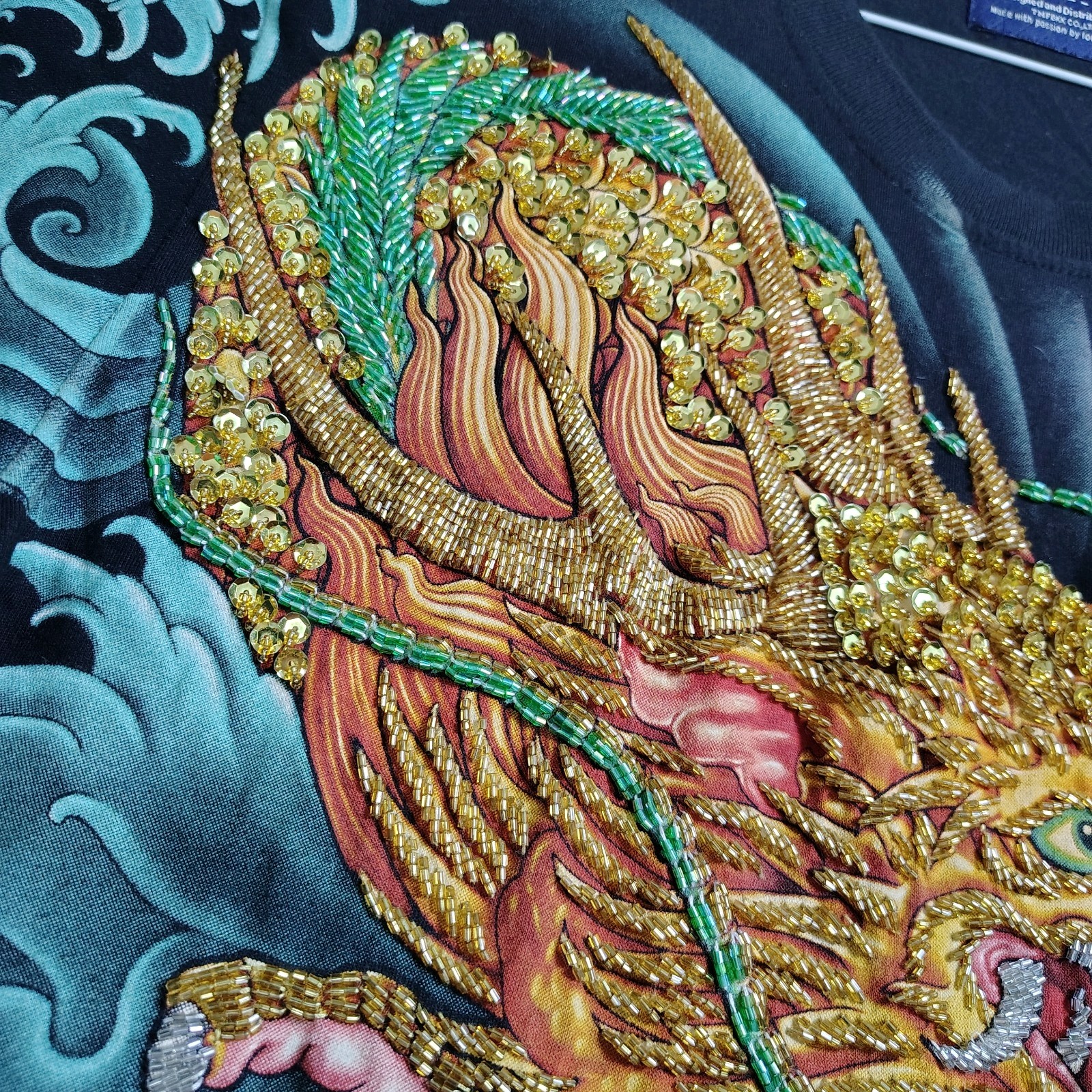 TARMAFIA Year of the Dragon Handmade Sequin & Beaded Mens L Shirt Power Fortune