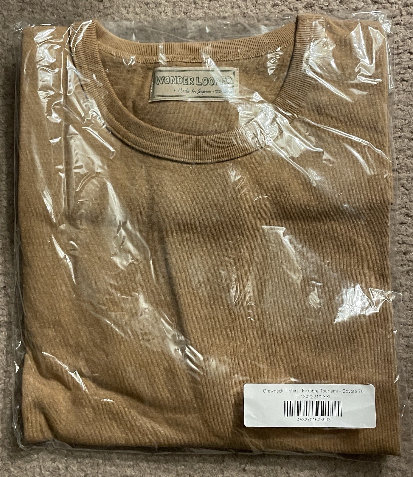 WONDER LOOPER Foxfibre Tsuriami Crewneck T-Shirt Coyote 70 XXL Made In Japan