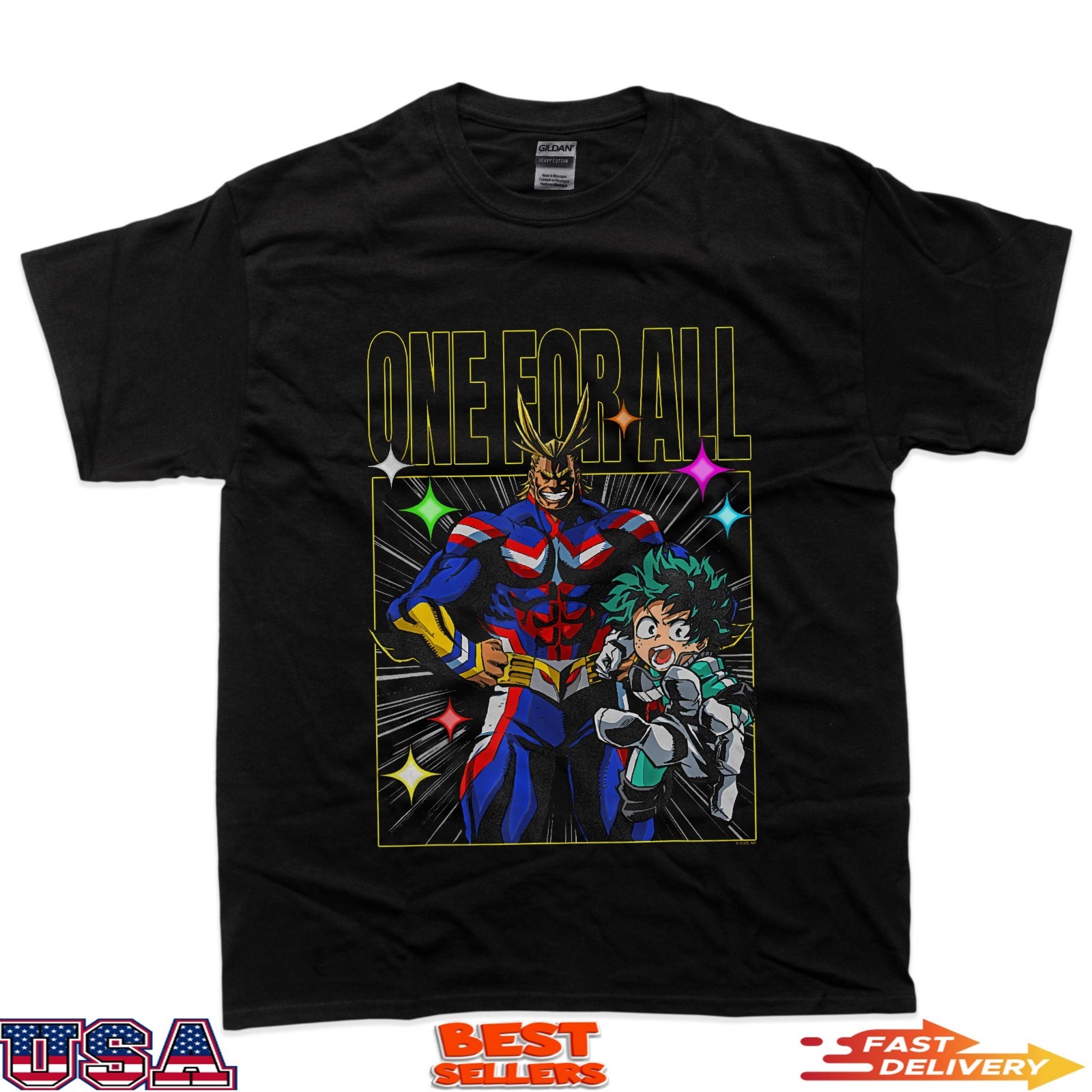 My Hero Academia All Might And Deku One For All Anime Black T-Shirt