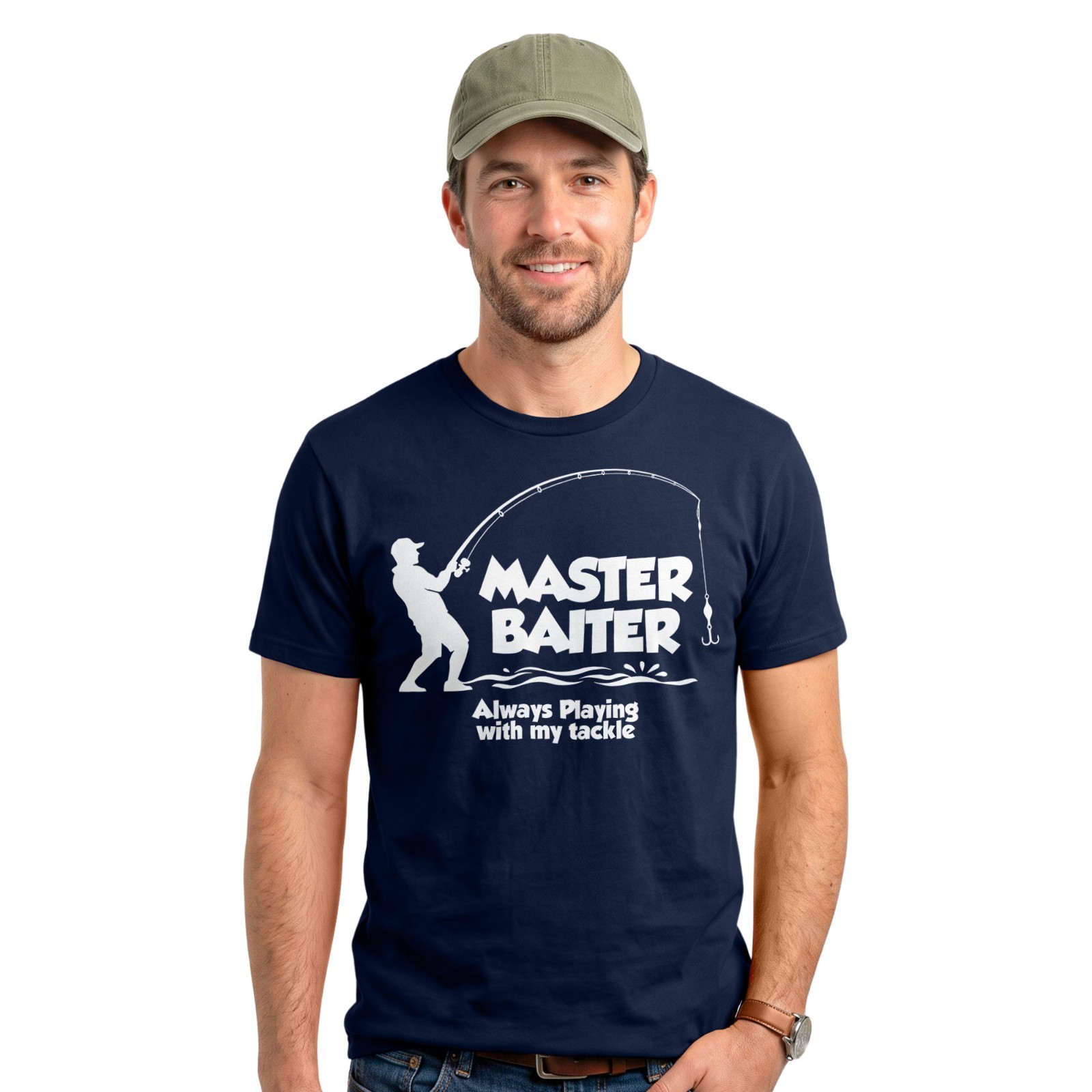 Funny Fishing Master Baiter T-Shirt Angler Fisherman Angling Dad Joke Tee