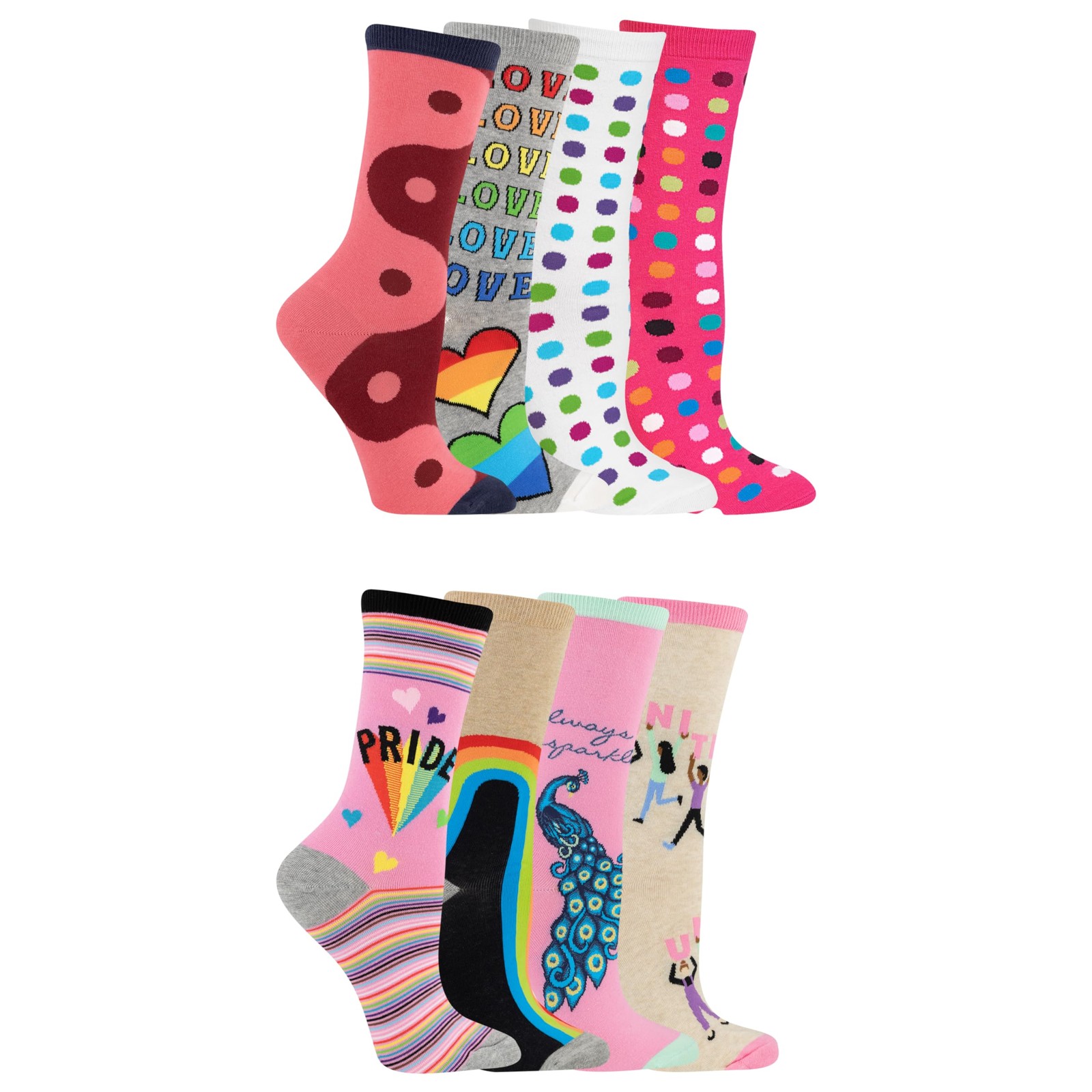 Hotsox Womens Rainbow Pride Bundle 8 Pack, Multi-Colored, Womens 4-10