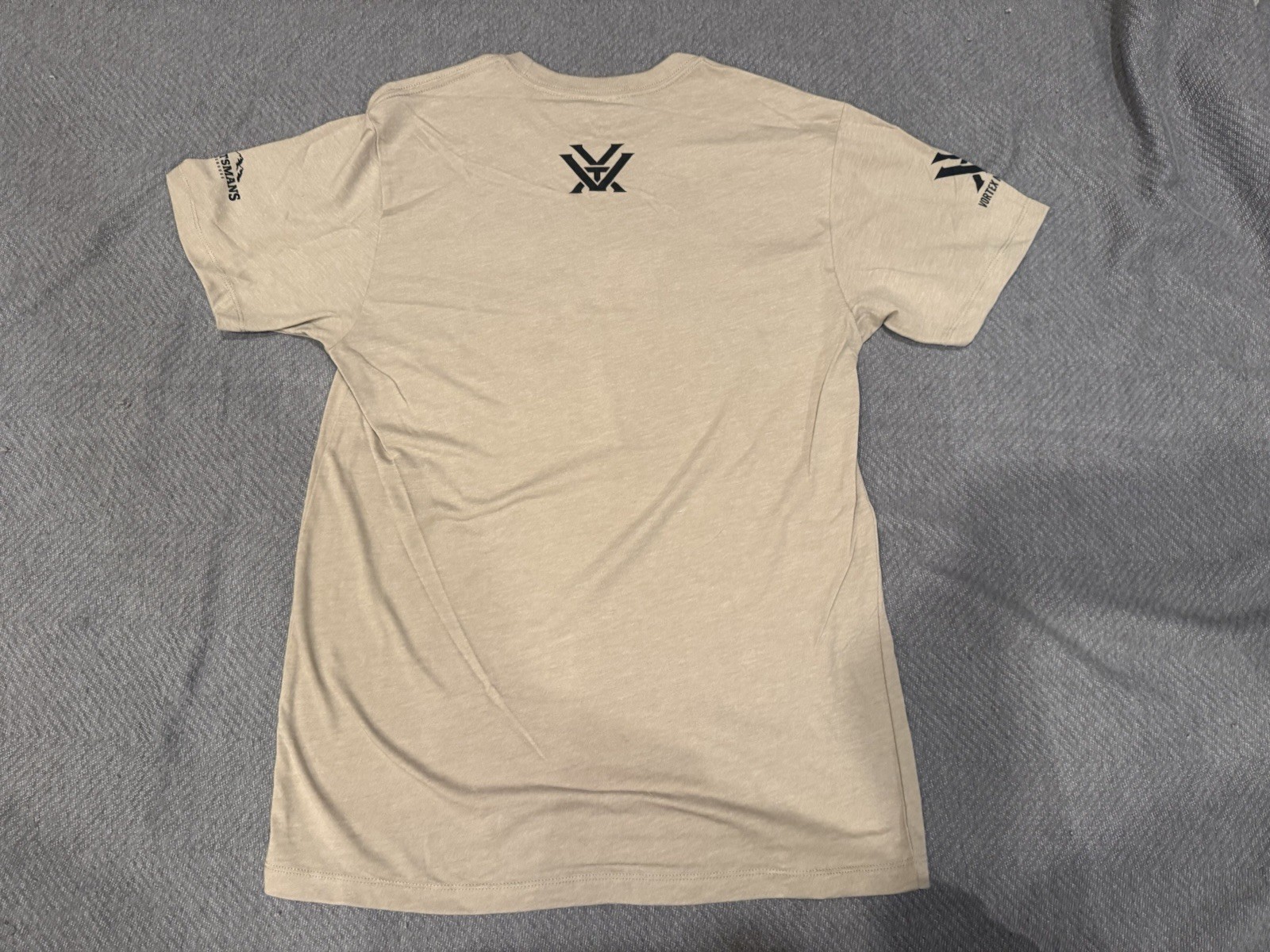 Vortex Unisex T-Shirt -Size Small Tee – Tan – Tagless Collar – Soft Fabric!