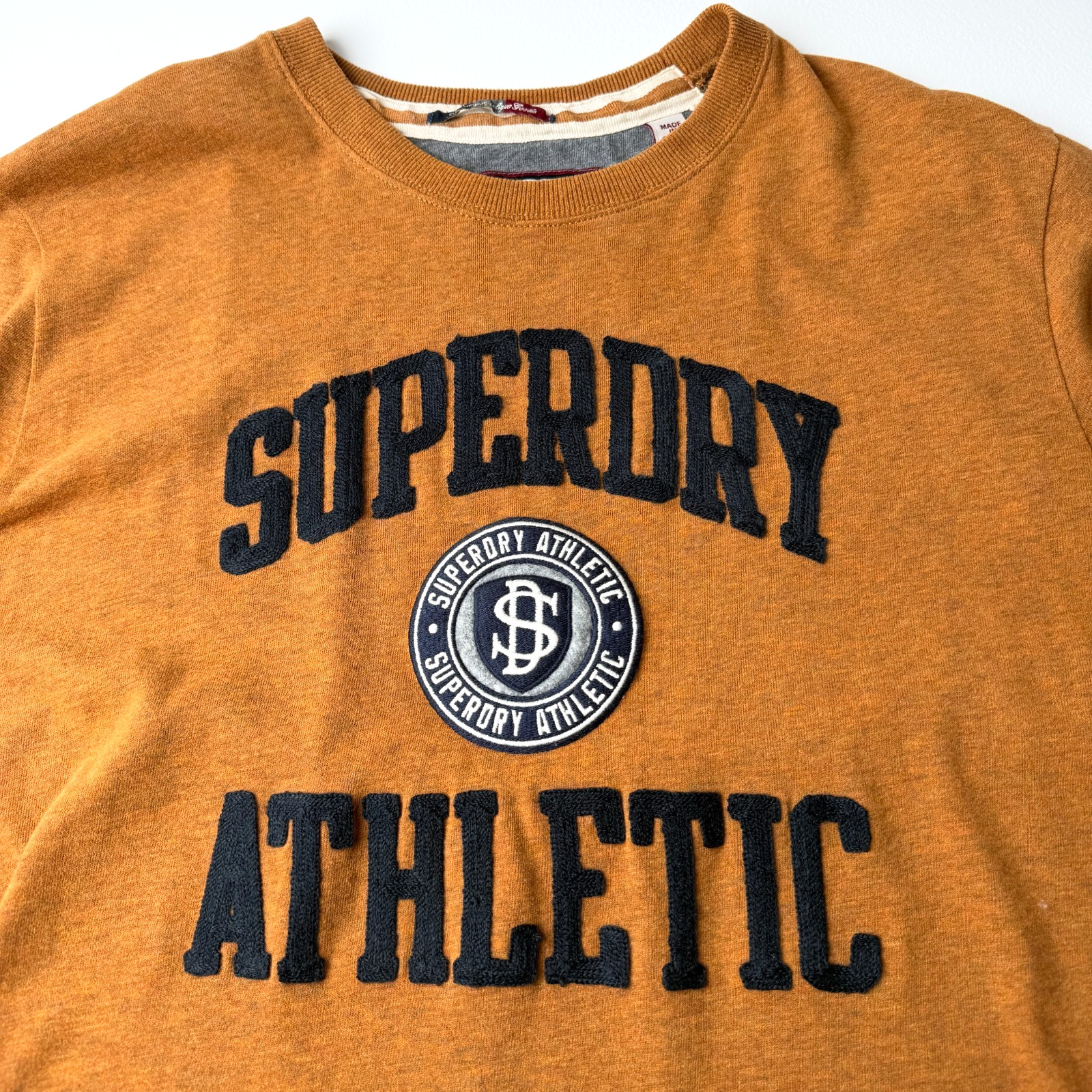 Premium SuperDry Athletic Shirt, Raised Lettering, Soft Feel, Brown, Men’s 2XL