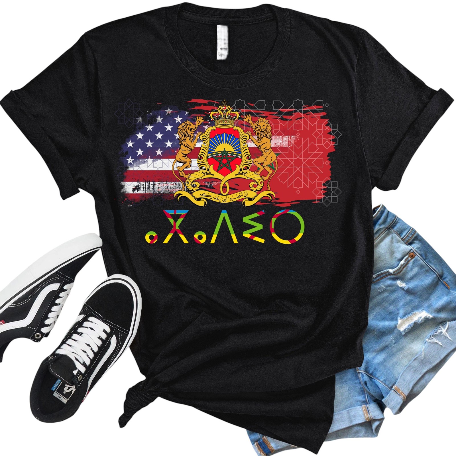 Morocco Dual Citizen Moroccan American USA Flag Gift T Shirt Moroccan Raised Ro