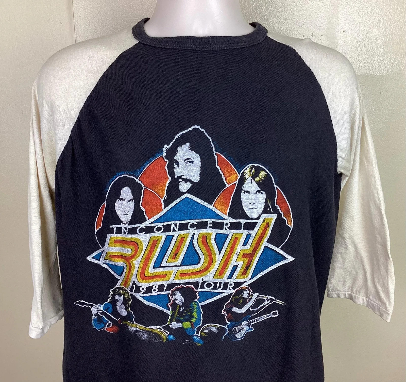Vtg 1981 Rush Raglan Jersey Style Concert T-Shirt Black M/L 80s
