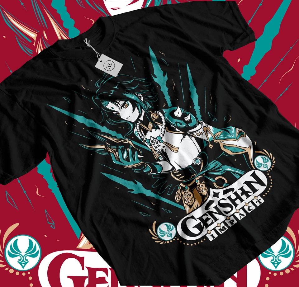 Anime Xiao Genshin Impact Black T Shirt Size S – 5XL