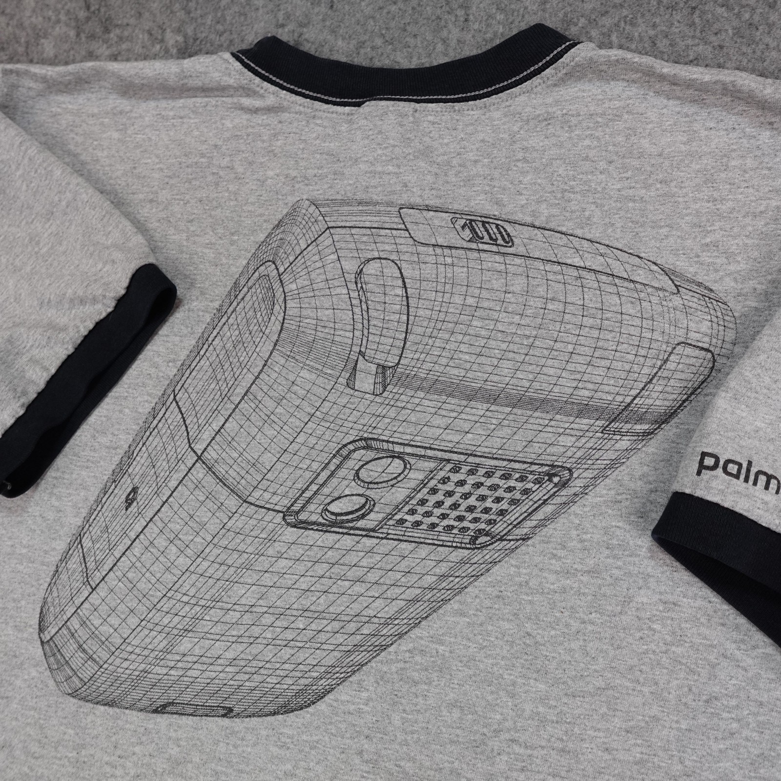 Vintage Palm Pilot Shirt Mens Large Gray Ringer Cell Phone PDA Tech Promo T Y2K