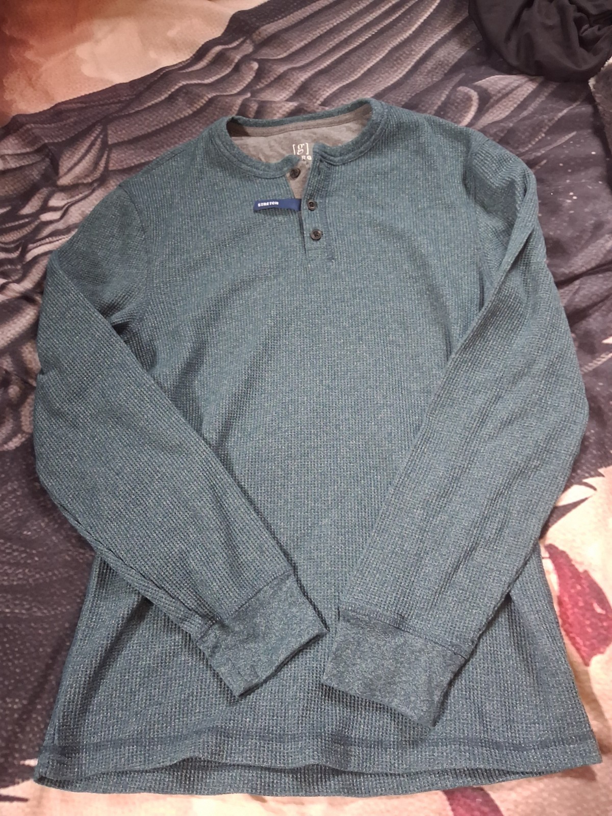 NWOT☆George~Mens Greenish Henley,Thermal,Waffle Knit,Semi-Fitted Size S