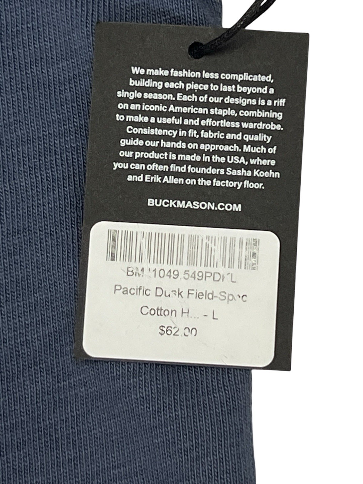 Buck Mason Field Spec Cotton Heavy Tee Men’s L Blue NWT
