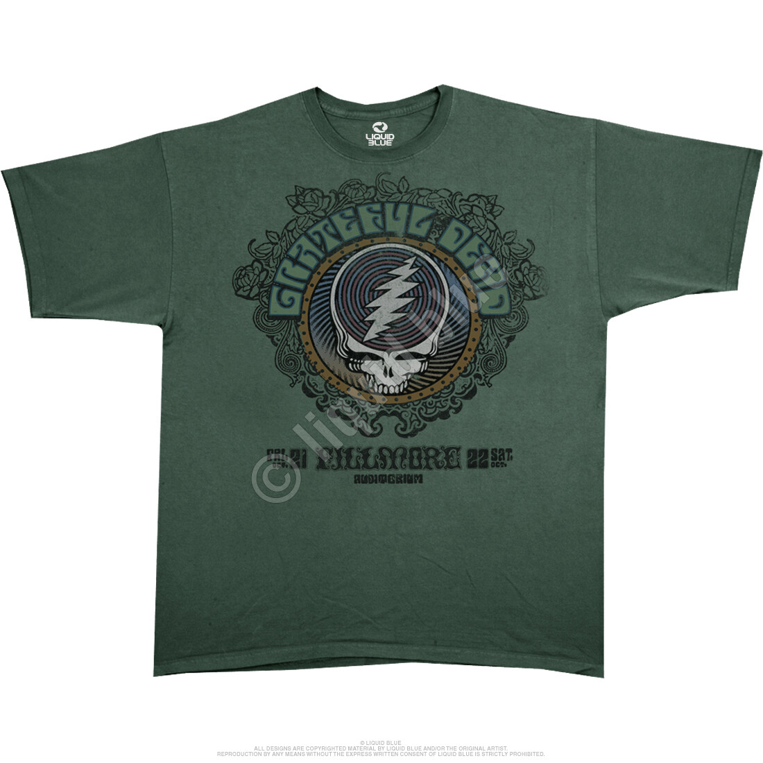 GRATEFUL DEAD-FILLMORE GREEN- STEAL YOUR FACE-T SHIRT S-M-L-XL-XXL Garcia,Wier