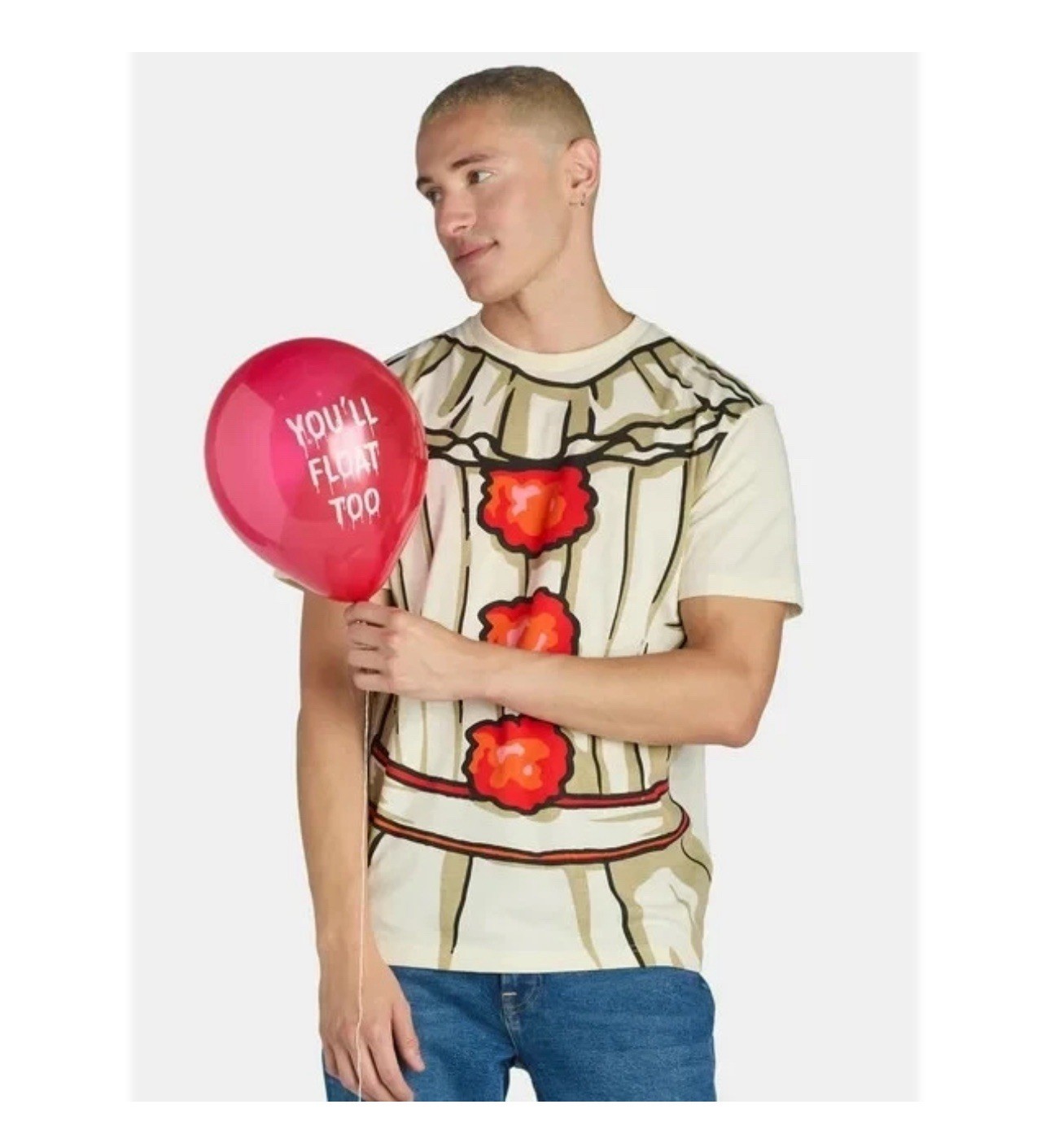 Pennywise IT Men’s Halloween Graphic Costume Tee, Multicolor Size S(34/36)