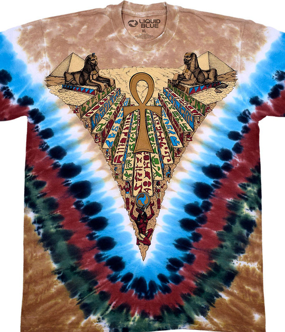 EGYPTIAN-PYRAMIDS-2 Sided TIE DYE T-SHIRT S-M-L-XL-2X Ankh, Sphinx, Giza, Osiris