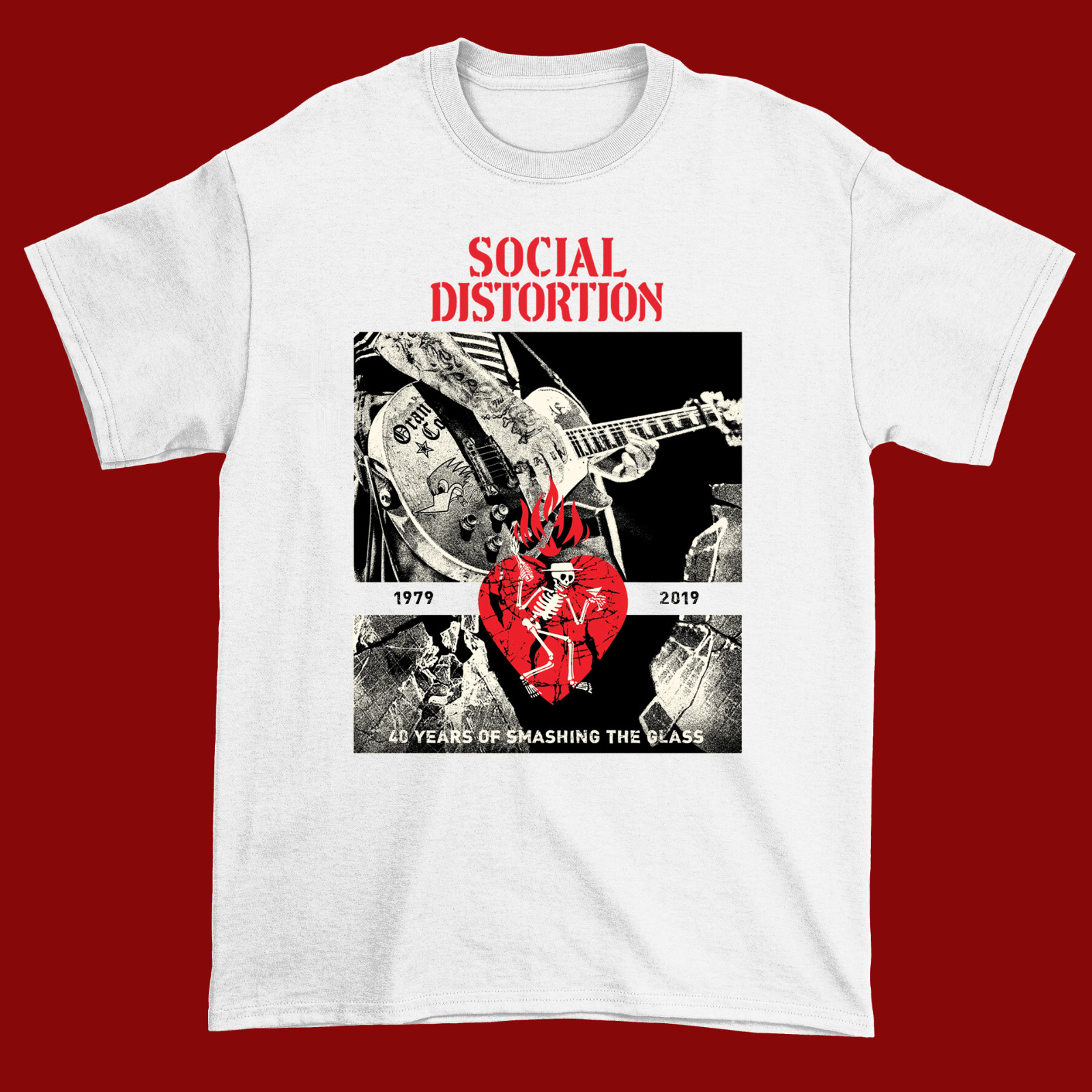 SOCIAL DISTORTION 40 YEARS Smashing Of the glass White Full size T-Shirt D181