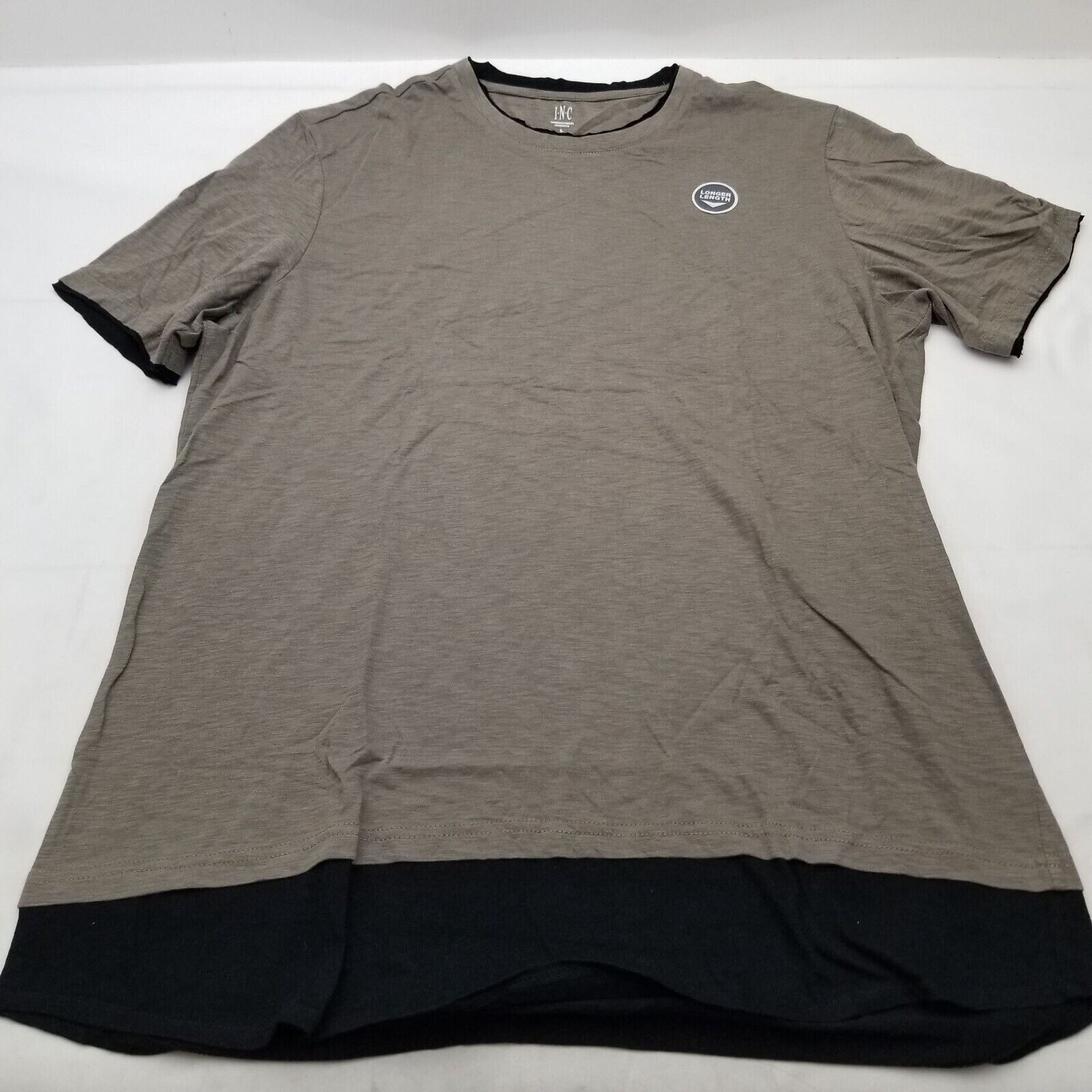 I.N.C Men’s short sleeve Longer length Crew neck T shirt black/olive Large