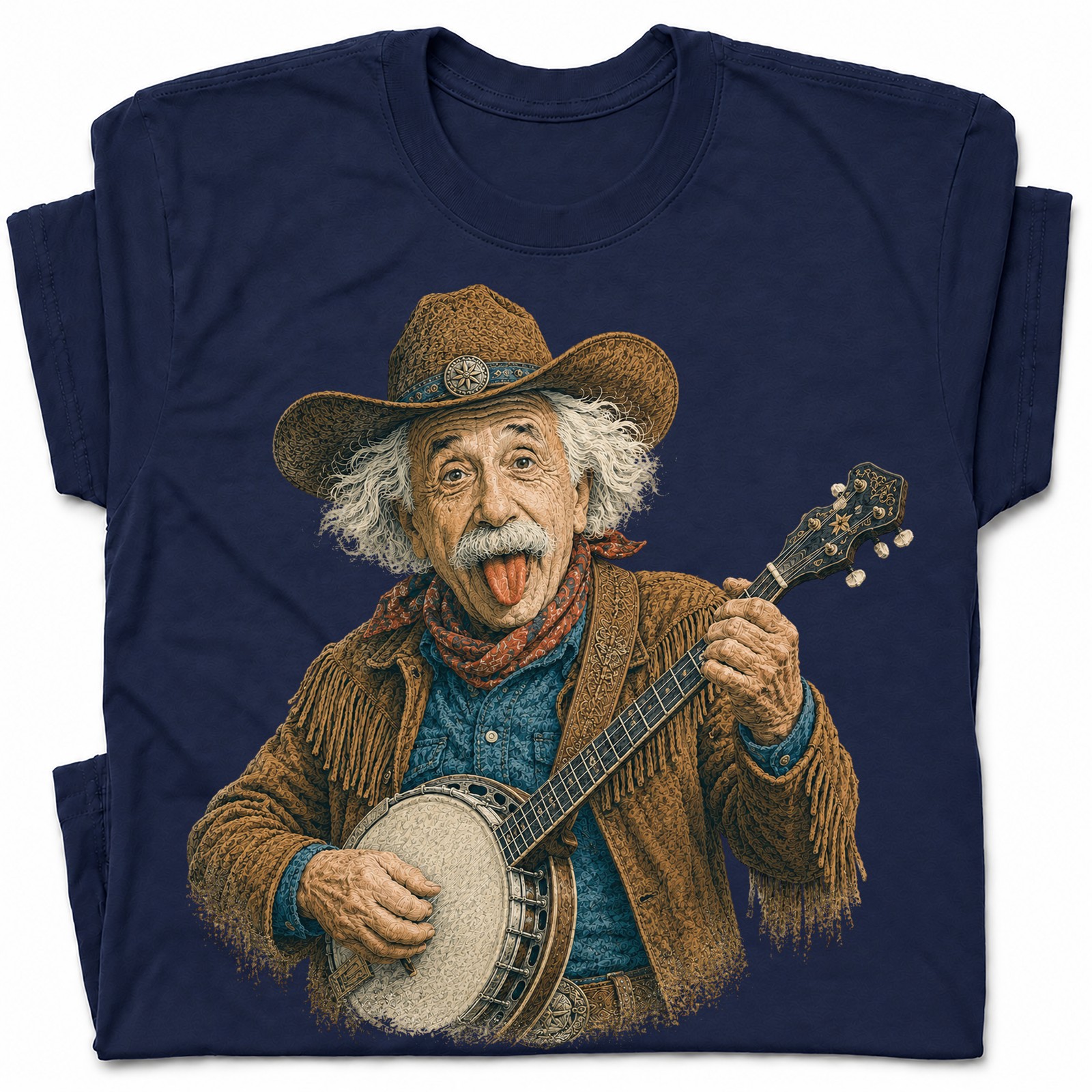 Einstein Cowboy Banjo Player Funny T-Shirt Novelty Country Tee