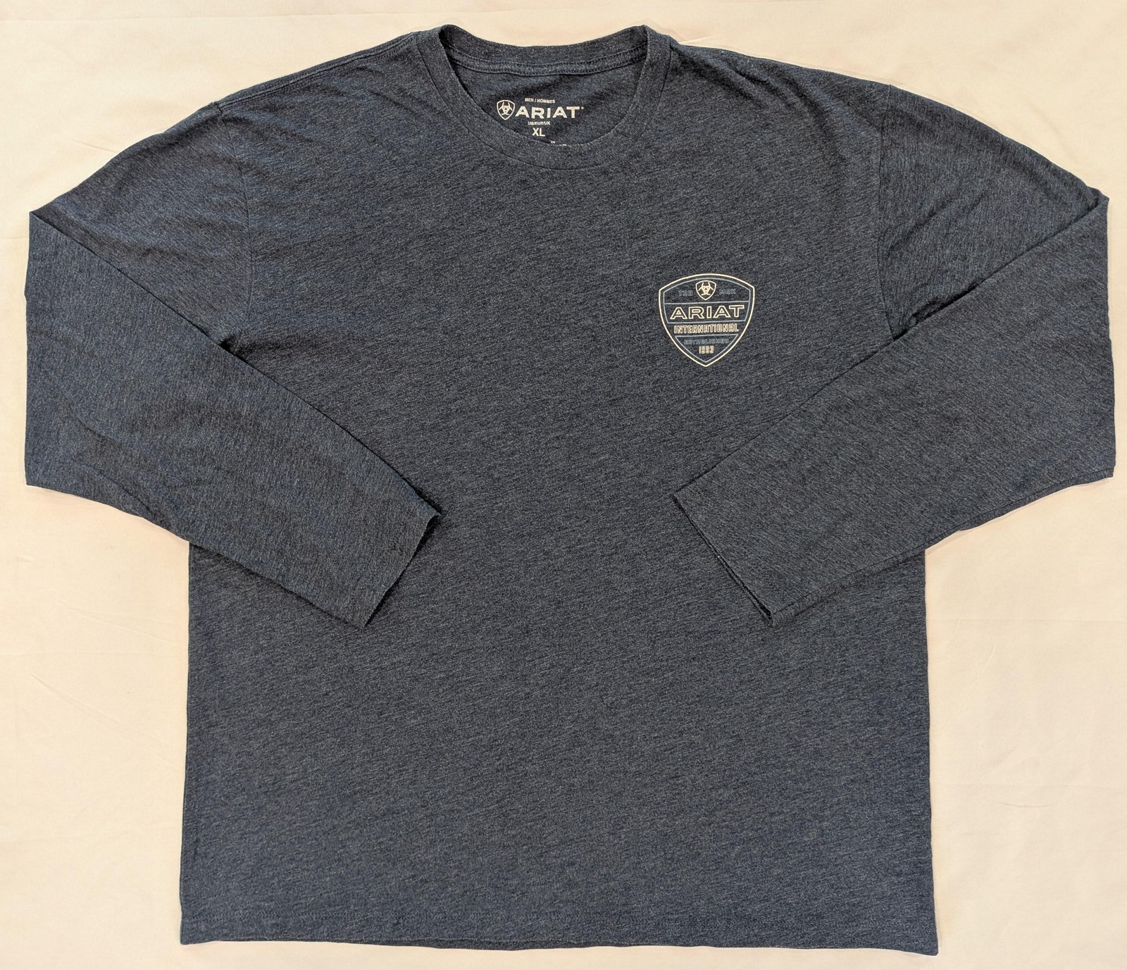 Ariat Shirt Mens XL Gray Long Sleeve International Shield Logo Back Graphic Tee